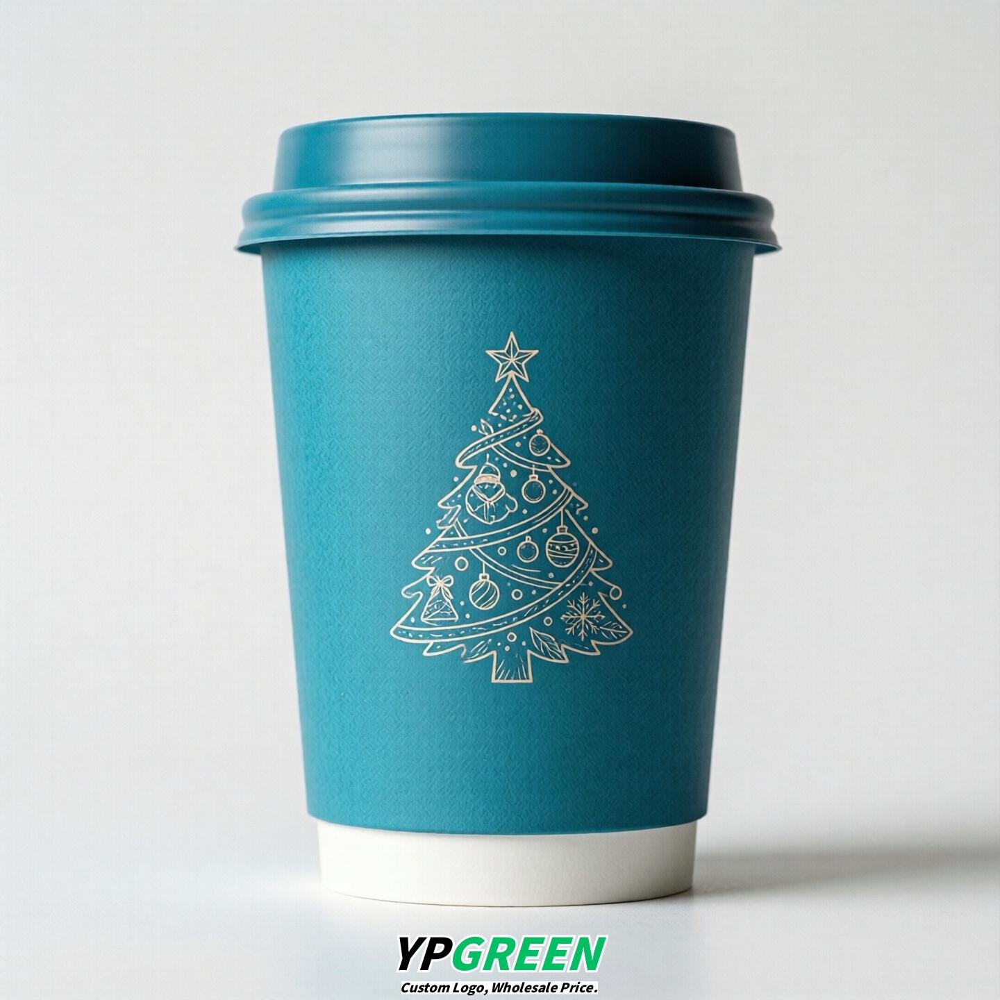 Cyan Paper Cups with Christmas Design 8-24oz