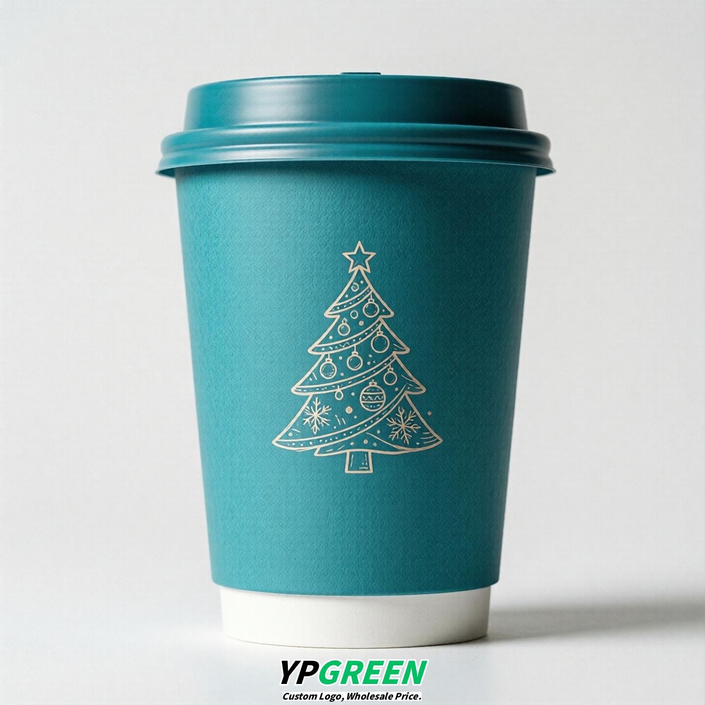 Cyan Paper Cups with Christmas Design 8-24oz