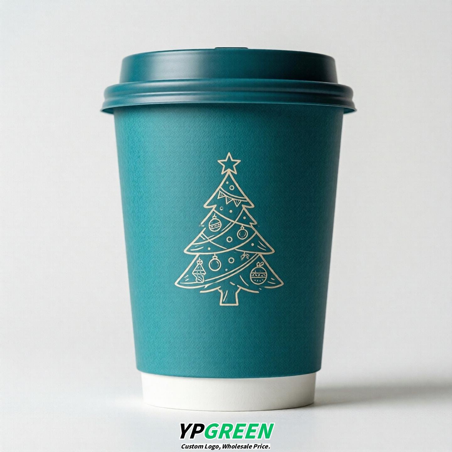 Cyan Paper Cups with Christmas Design 8-24oz
