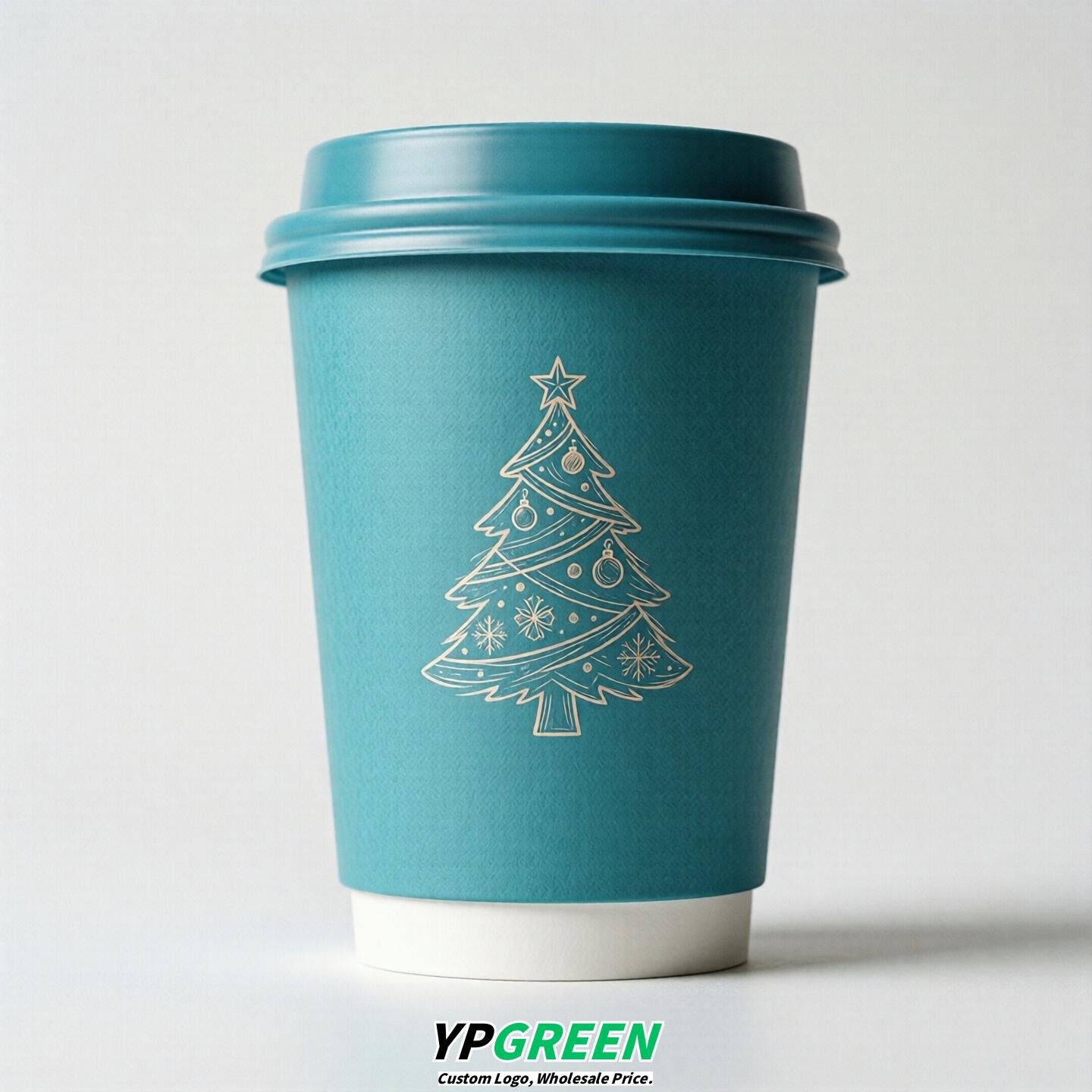 Cyan Paper Cups with Christmas Design 8-24oz