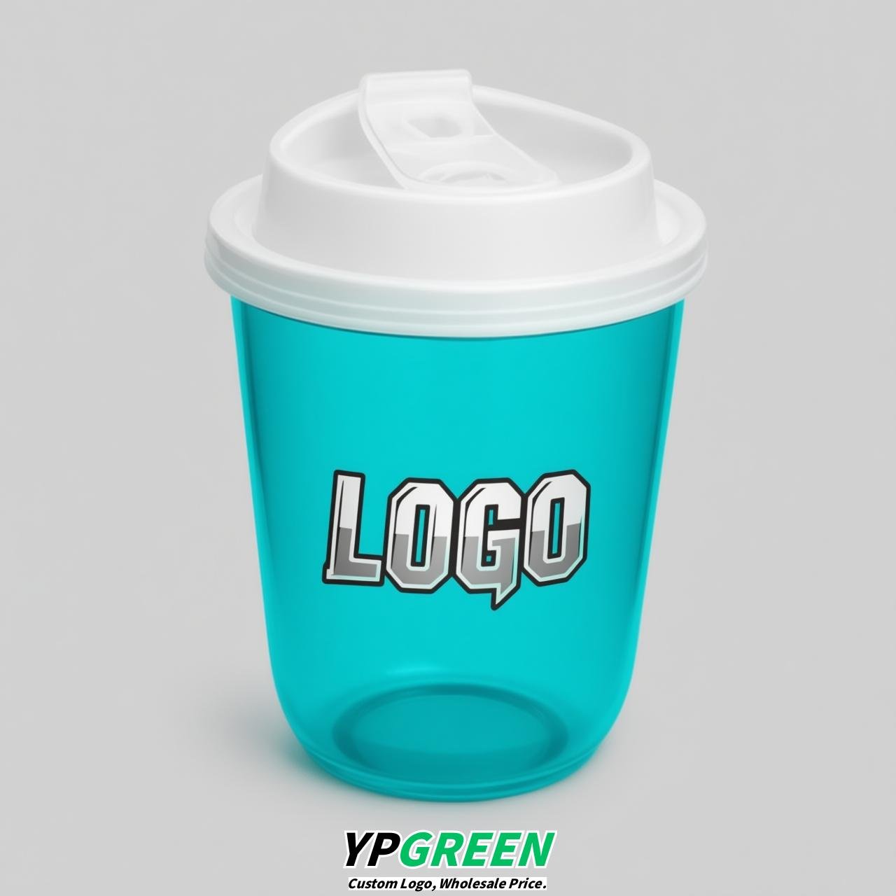 Cyan U Shape Cups with Lid - Custom Logo PP & PET Plastic Disposable