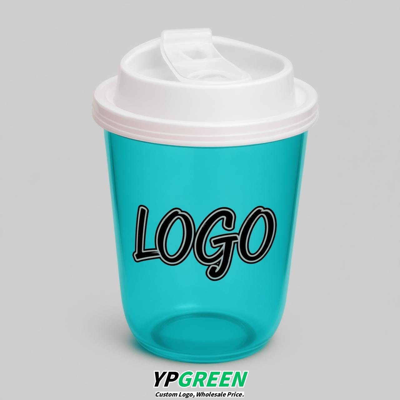 Cyan U Shape Cups with Lid - Custom Logo PP & PET Plastic Disposable