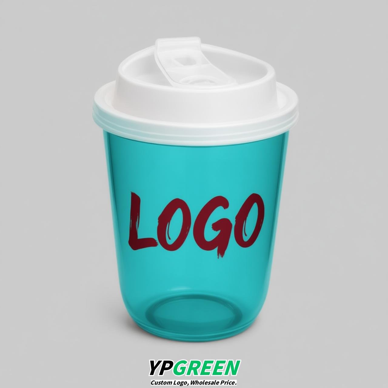 Cyan U Shape Cups with Lid - Custom Logo PP & PET Plastic Disposable