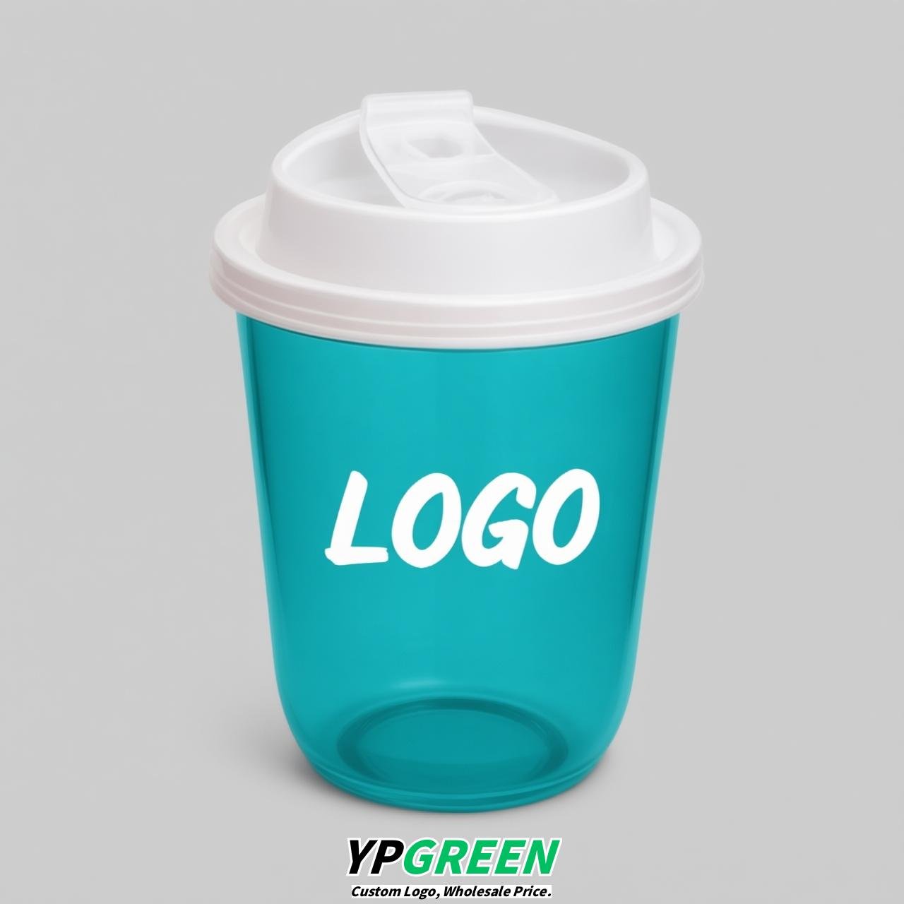Cyan U Shape Cups with Lid - Custom Logo PP & PET Plastic Disposable