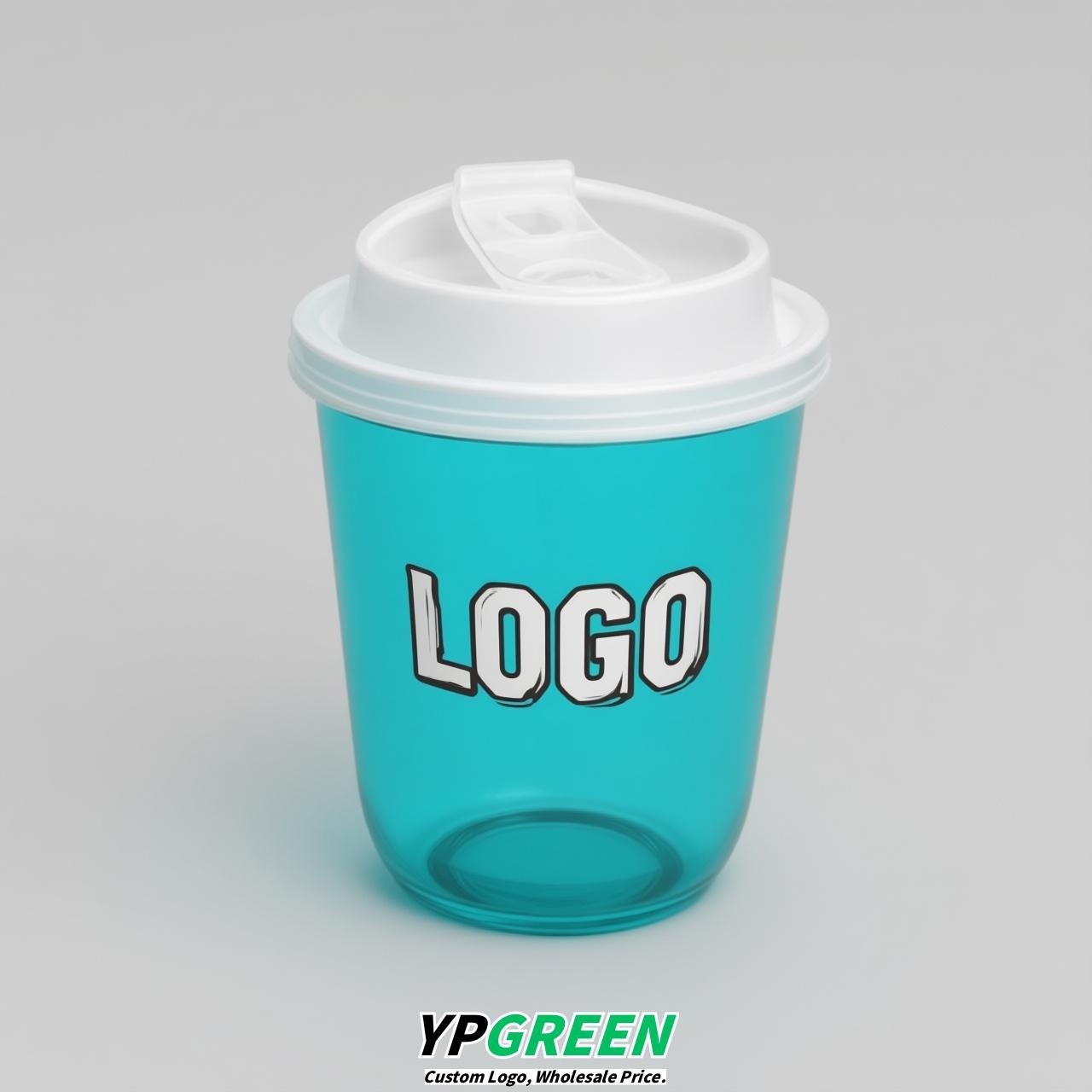 Cyan U Shape Cups with Lid - Custom Logo PP & PET Plastic Disposable