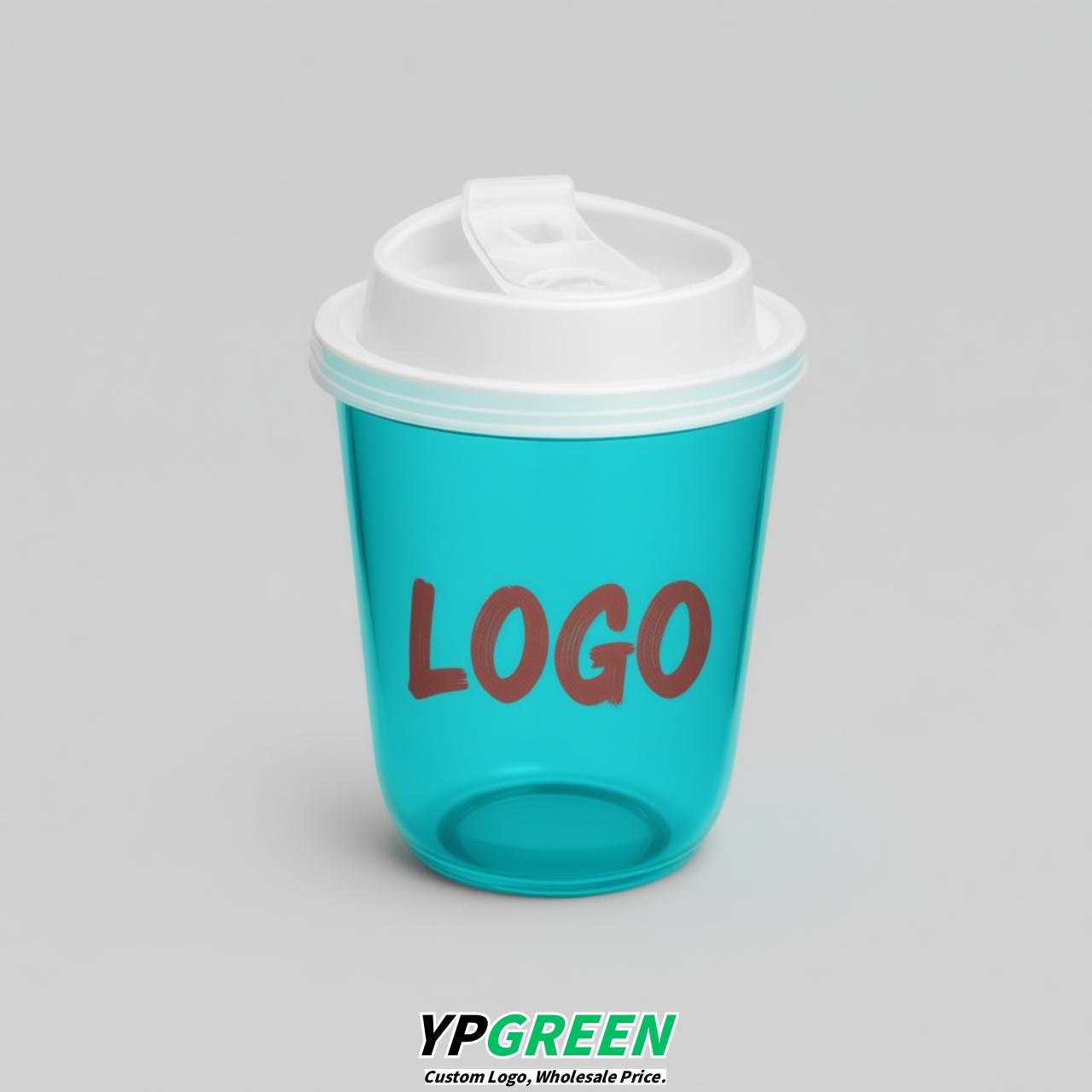 Cyan U Shape Cups with Lid - Custom Logo PP & PET Plastic Disposable