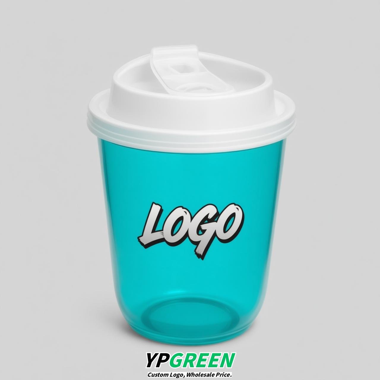 Cyan U Shape Cups with Lid - Custom Logo PP & PET Plastic Disposable