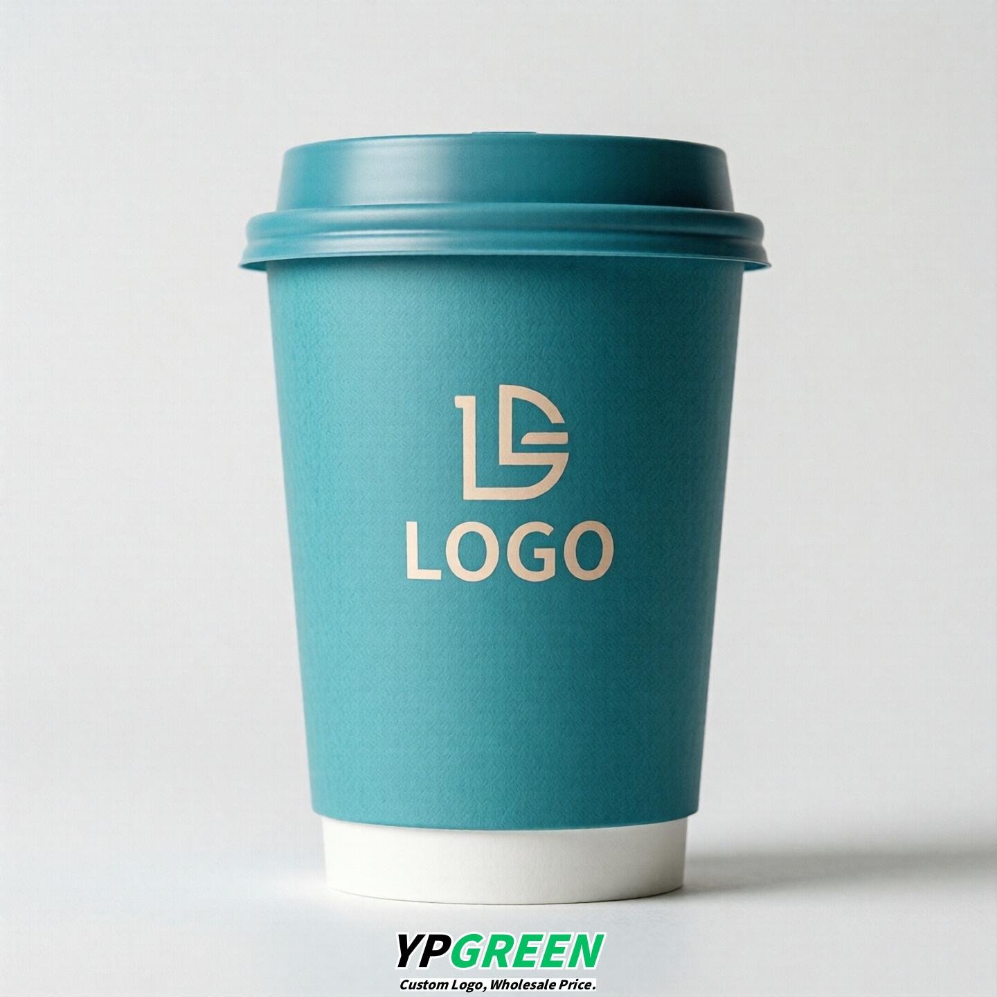 Cyan Custom Logo Paper Cups: 8-24oz & Double Wall