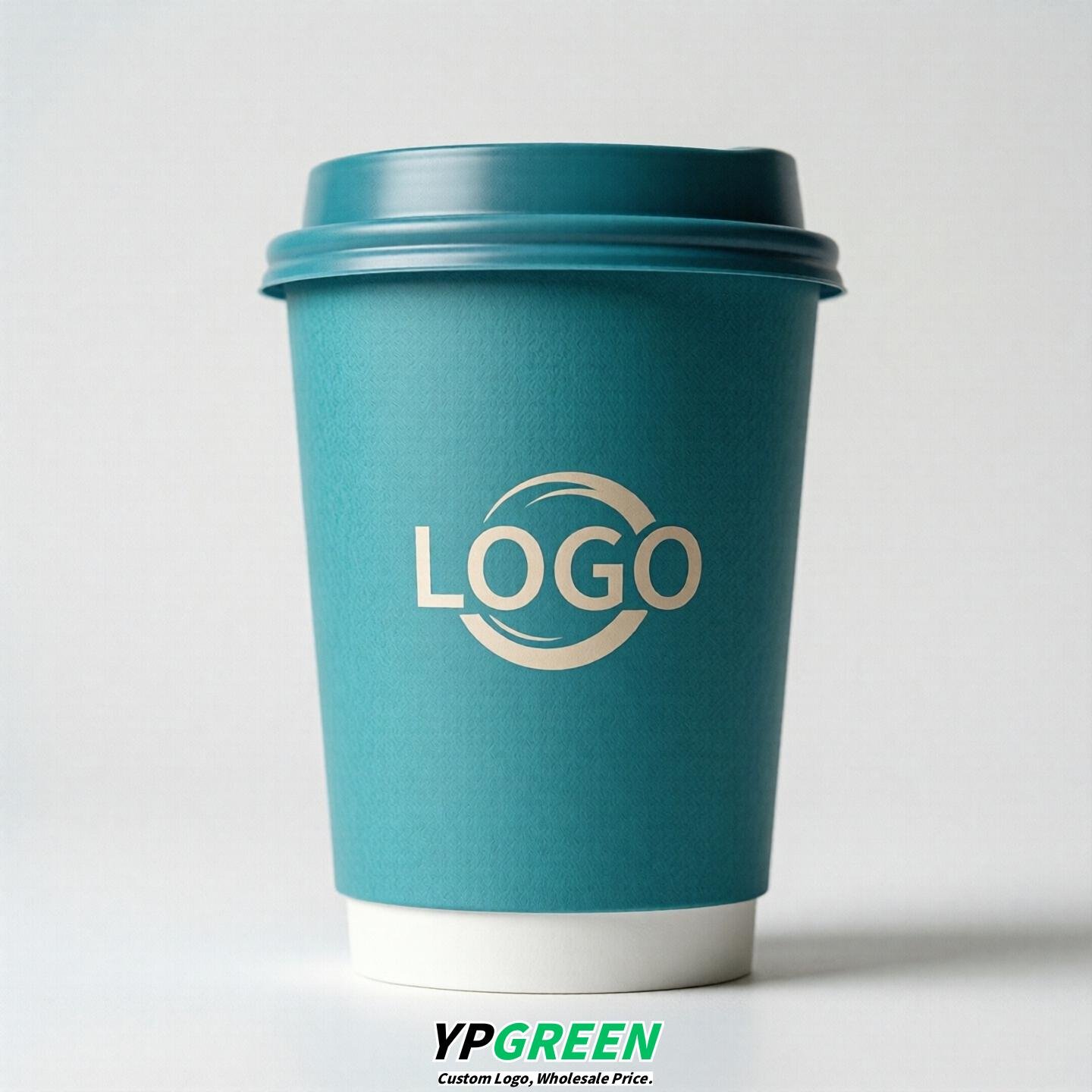 Cyan Custom Logo Paper Cups: 8-24oz & Double Wall