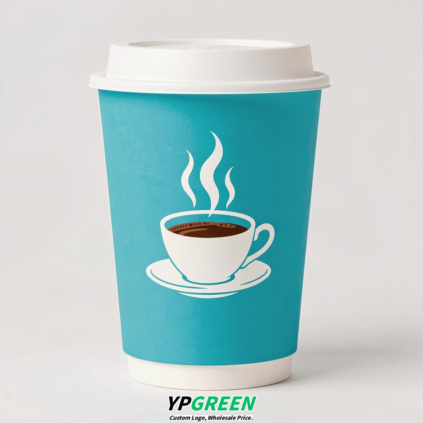 Cyan Hot Coffee Icon Paper Cups - Disposable Steaming Coffee Design