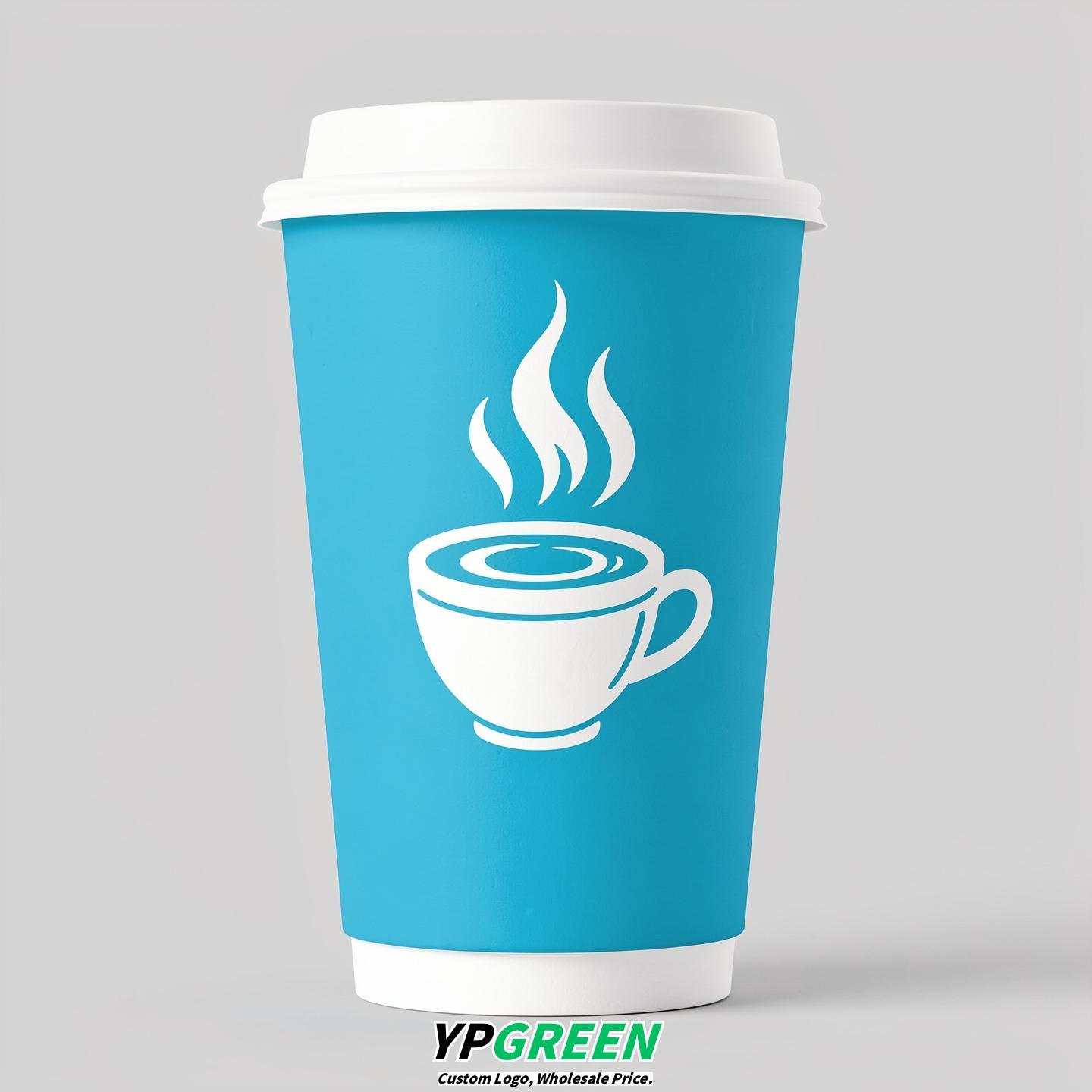 Cyan Hot Coffee Icon Paper Cups - Disposable Steaming Coffee Design