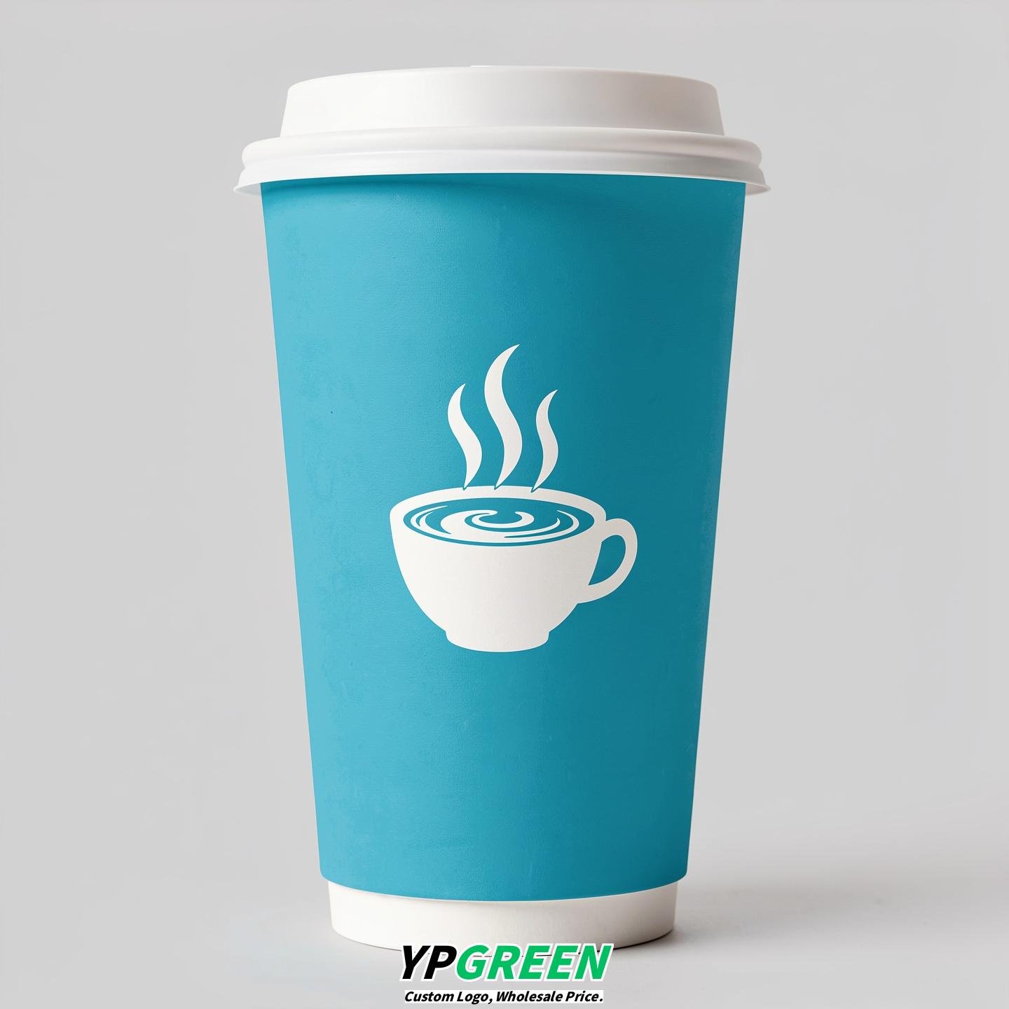 Cyan Hot Coffee Icon Paper Cups - Disposable Steaming Coffee Design