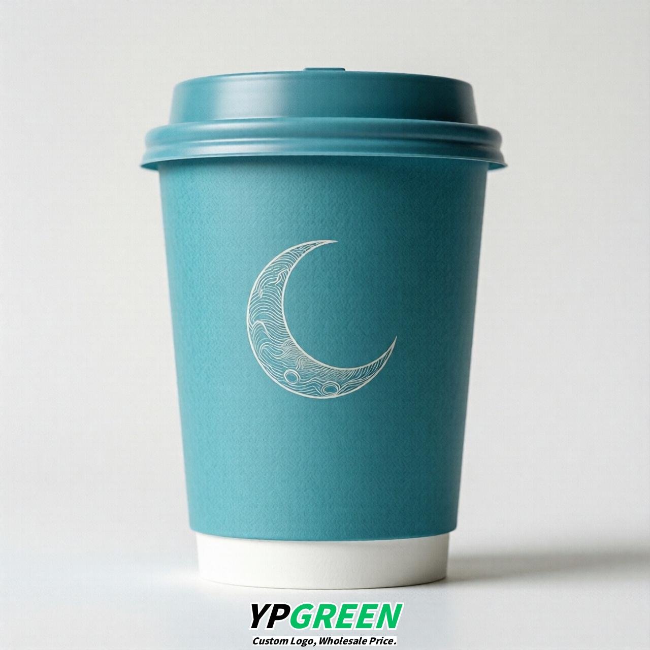 Cyan Moon Paper Cups with Lids 8-24oz