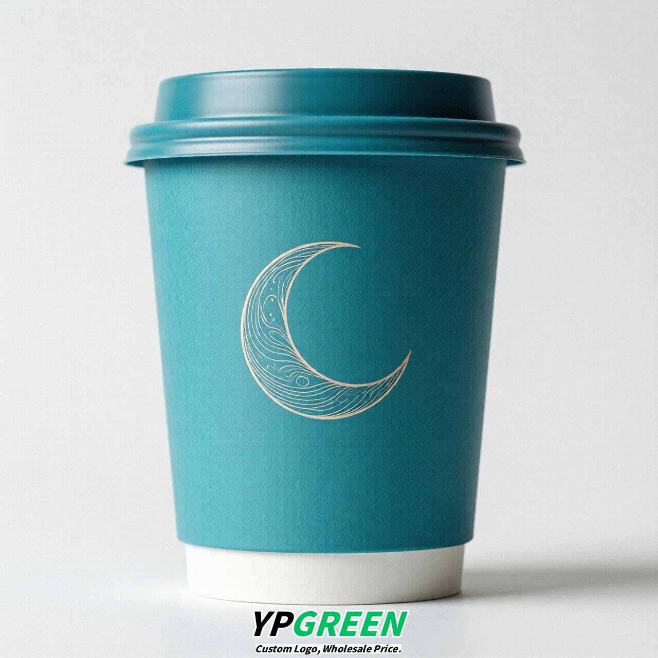 Cyan Moon Paper Cups with Lids 8-24oz