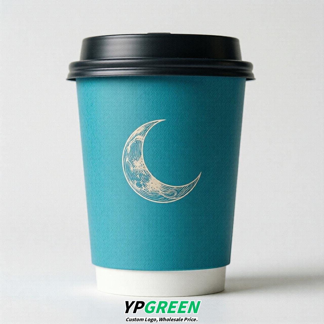 Cyan Moon Paper Cups with Lids 8-24oz