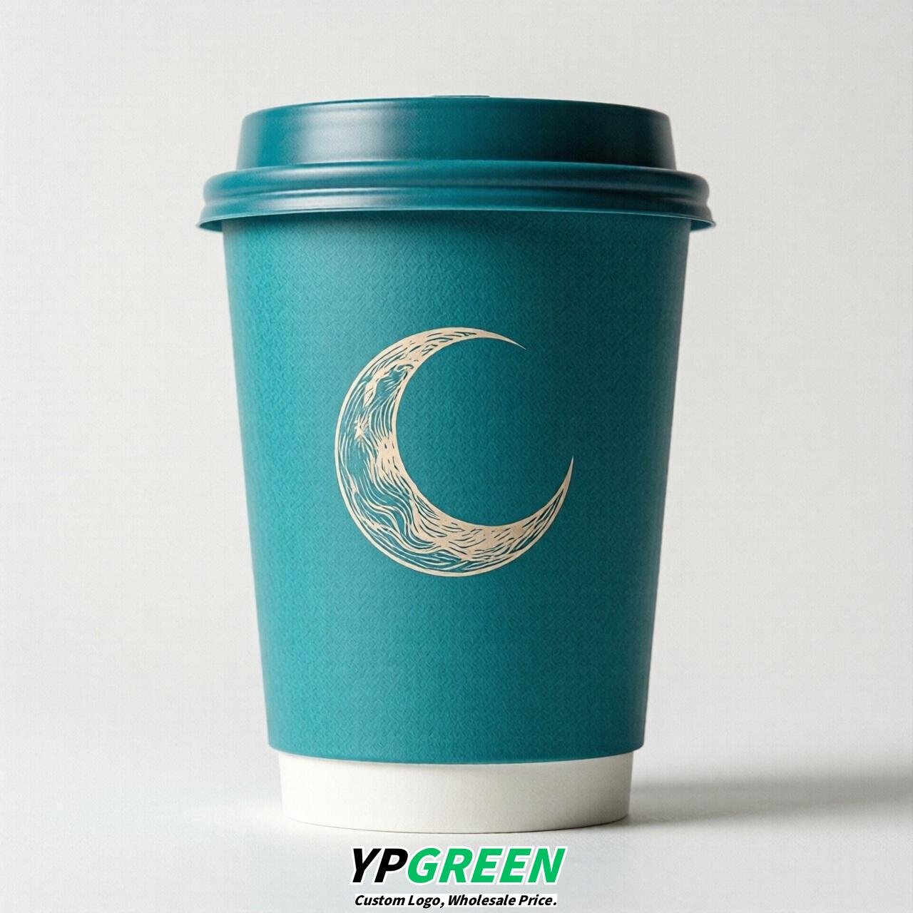 Cyan Moon Paper Cups with Lids 8-24oz