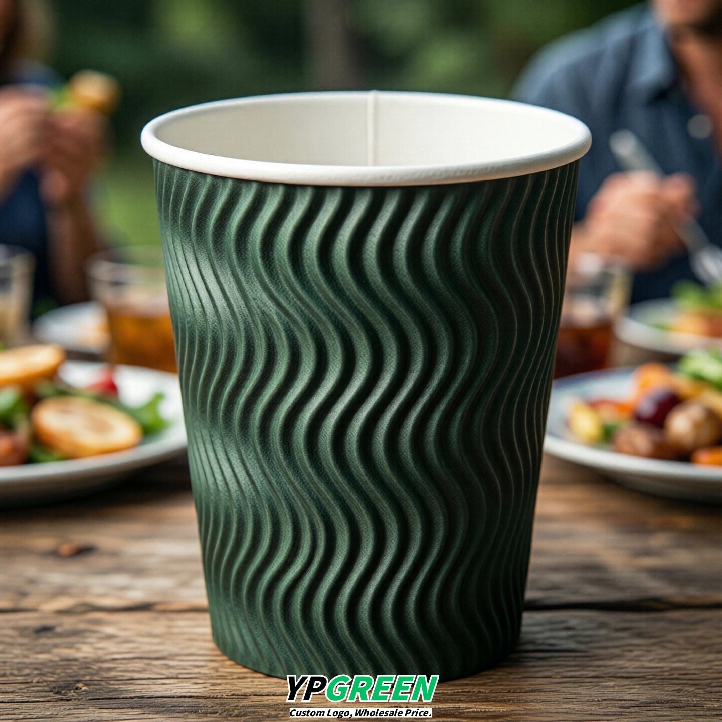 Dark Green Embossed Paper Cups 10oz/12oz/16oz/20oz/22oz