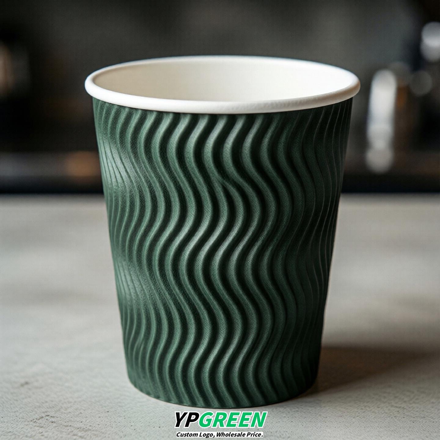 Dark Green Embossed Paper Cups 10oz/12oz/16oz/20oz/22oz