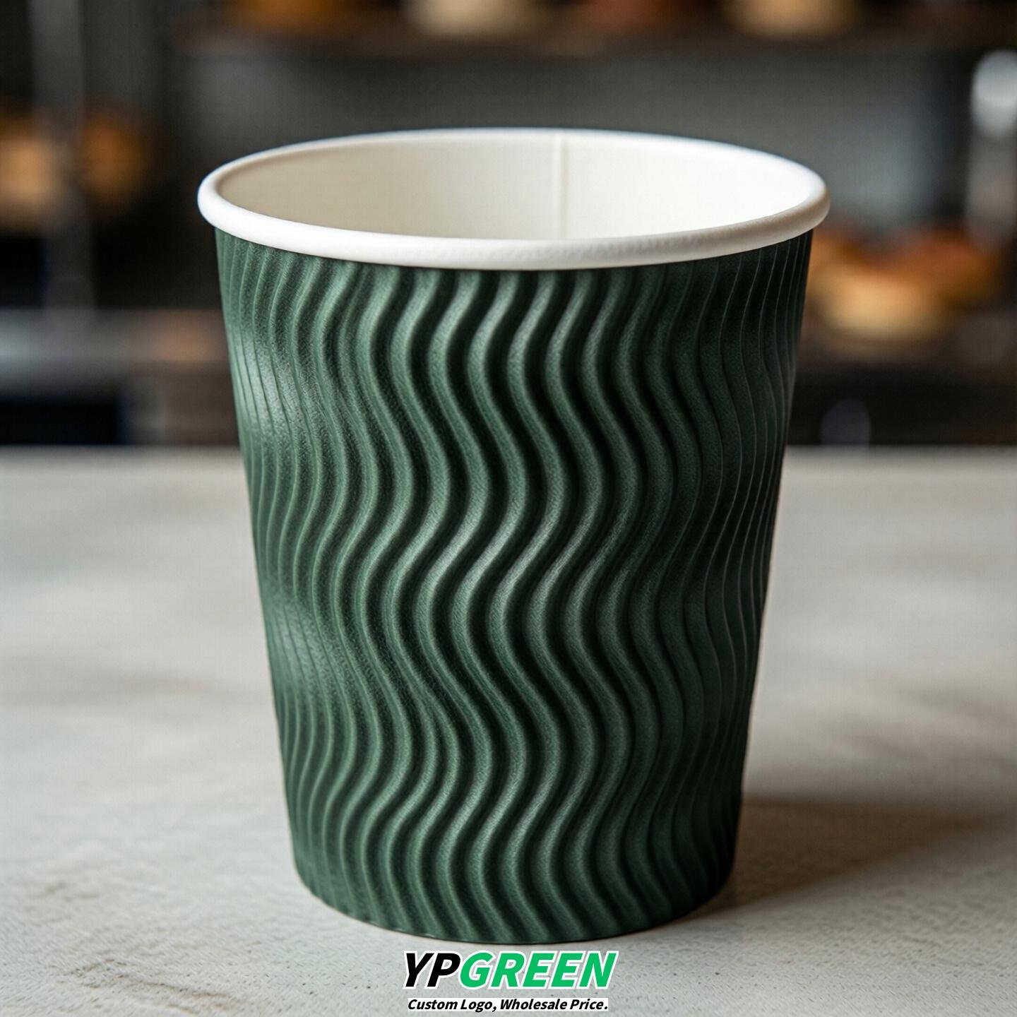 Dark Green Embossed Paper Cups 10oz/12oz/16oz/20oz/22oz