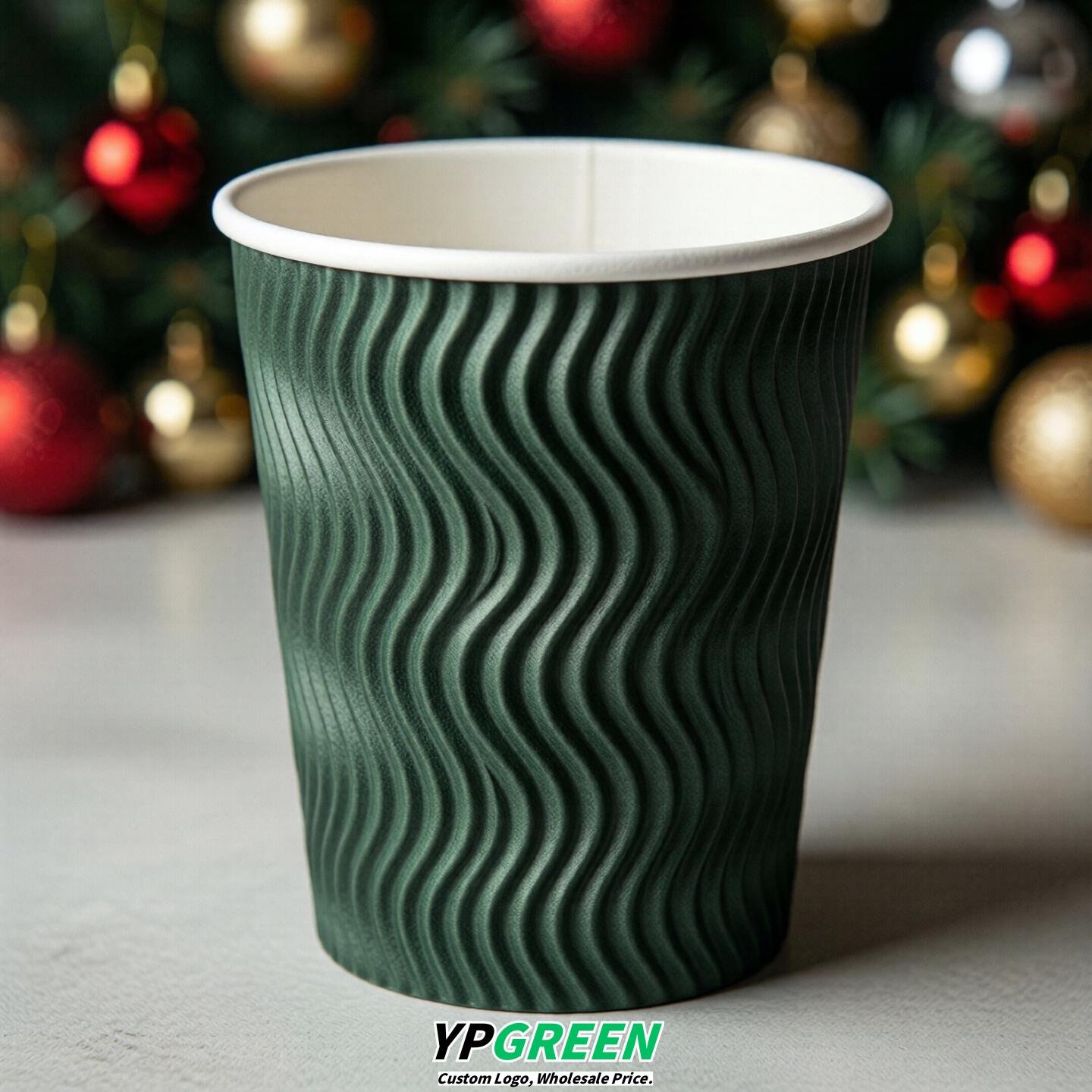 Dark Green Embossed Paper Cups 10oz/12oz/16oz/20oz/22oz