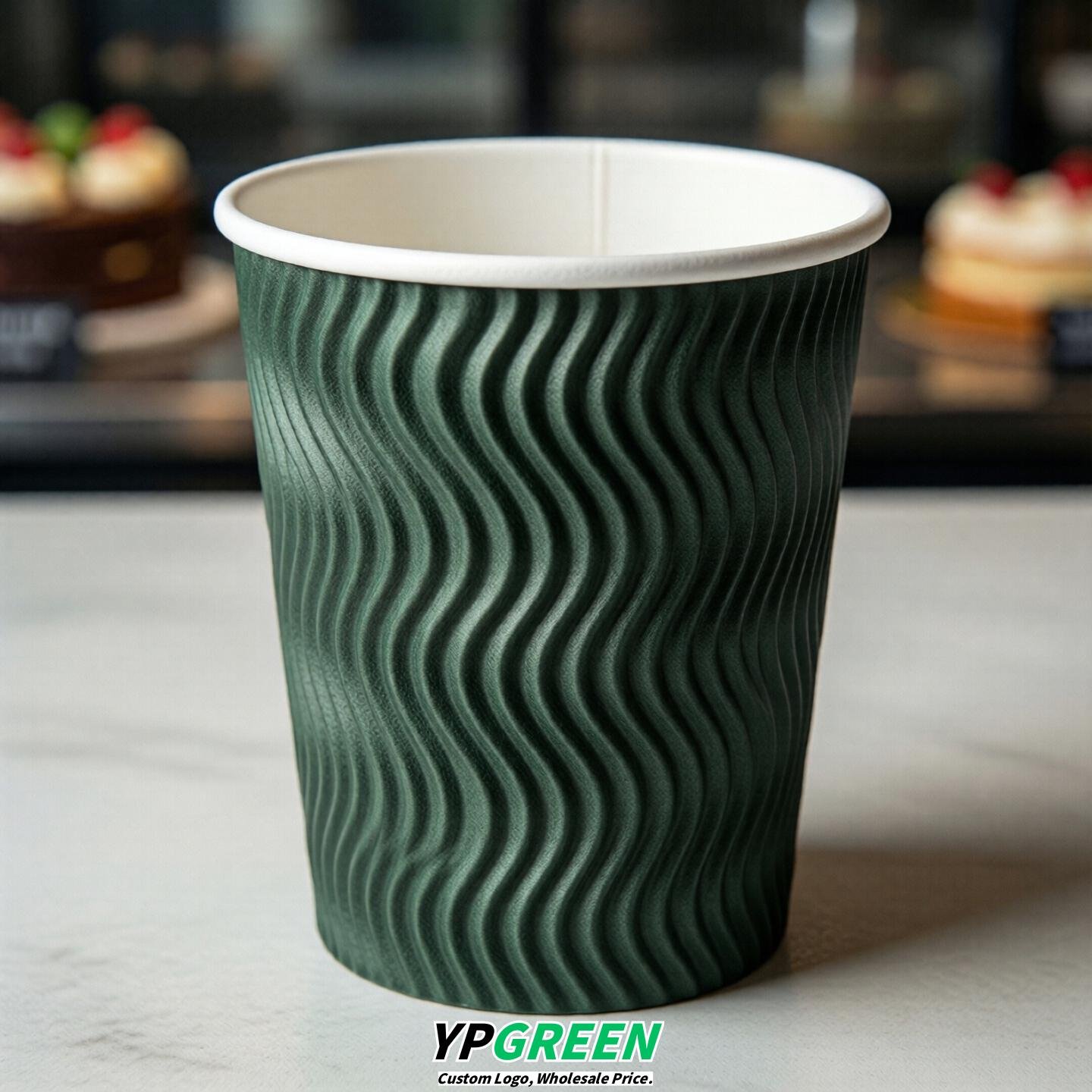 Dark Green Embossed Paper Cups 10oz/12oz/16oz/20oz/22oz