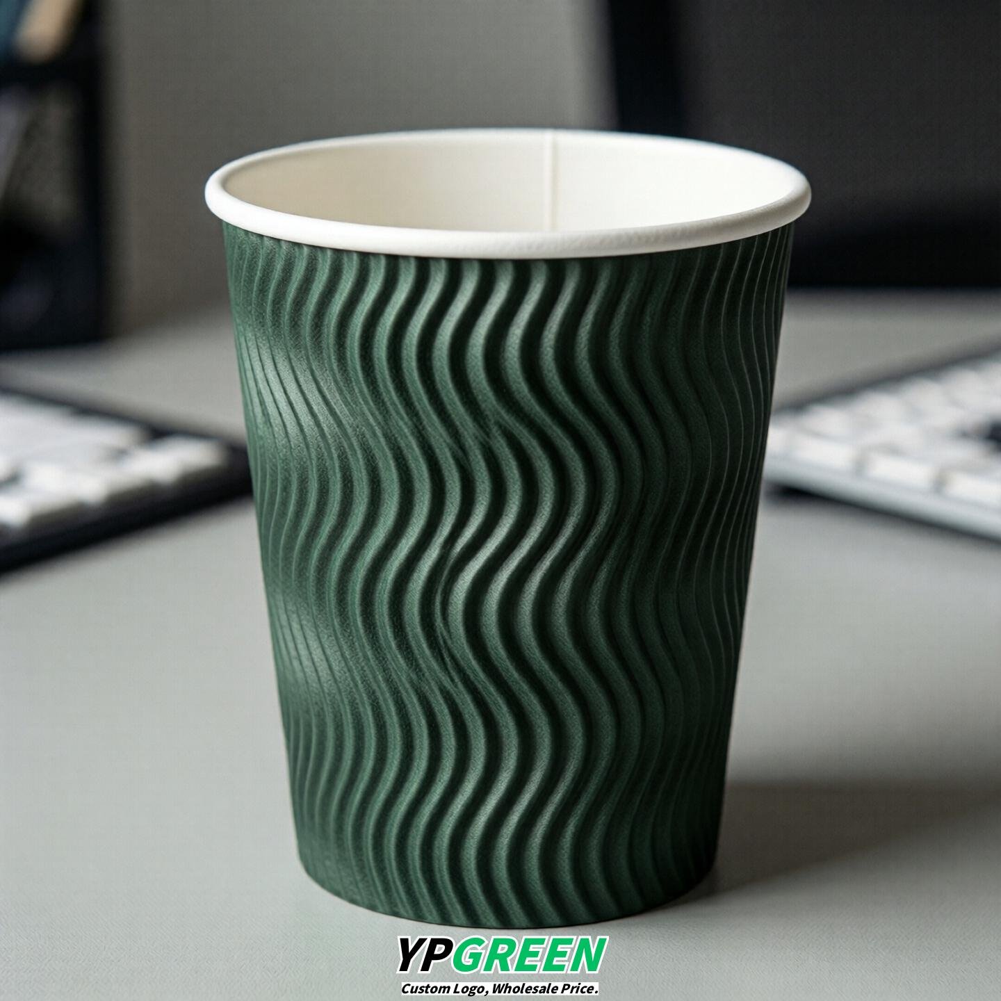 Dark Green Embossed Paper Cups 10oz/12oz/16oz/20oz/22oz