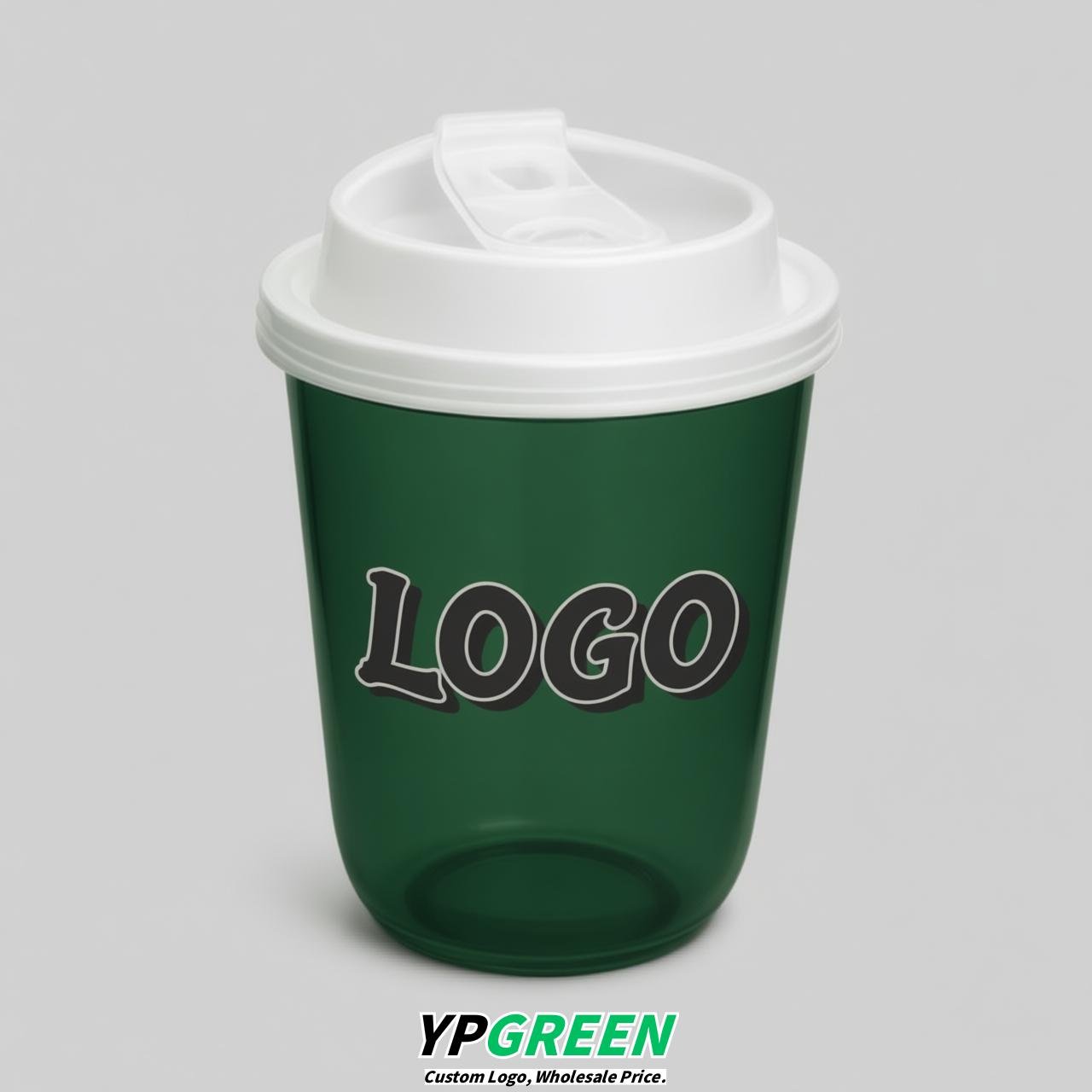 Dark Green U Shape Cups with Lid - Custom Logo PP & PET Plastic Disposable