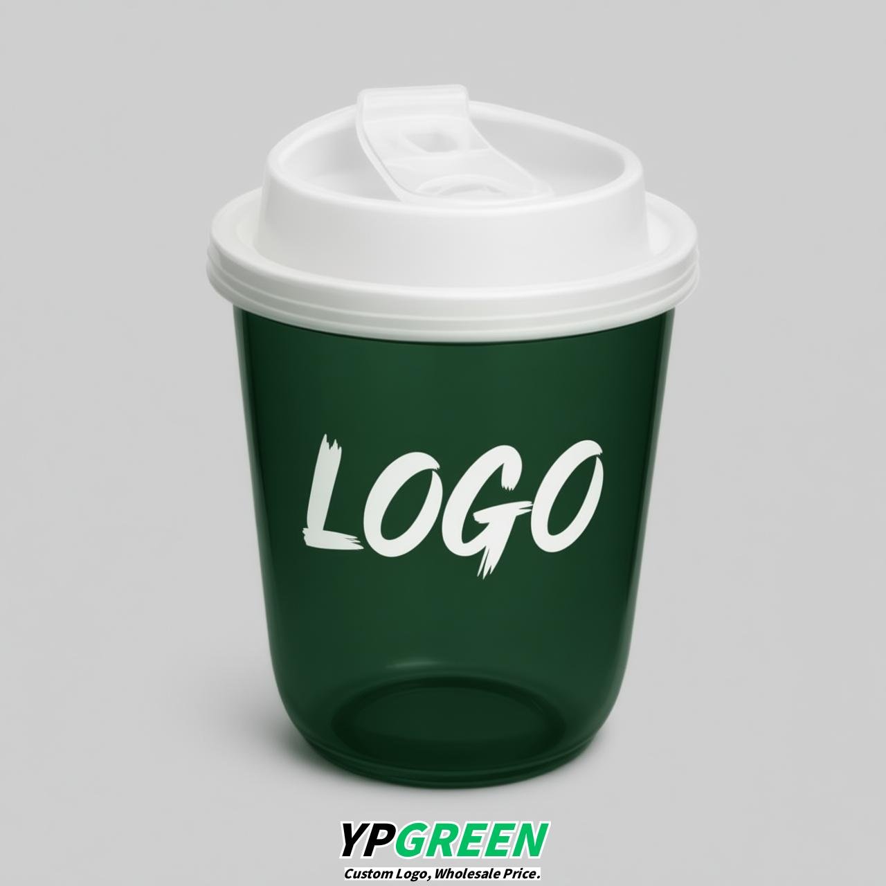 Dark Green U Shape Cups with Lid - Custom Logo PP & PET Plastic Disposable