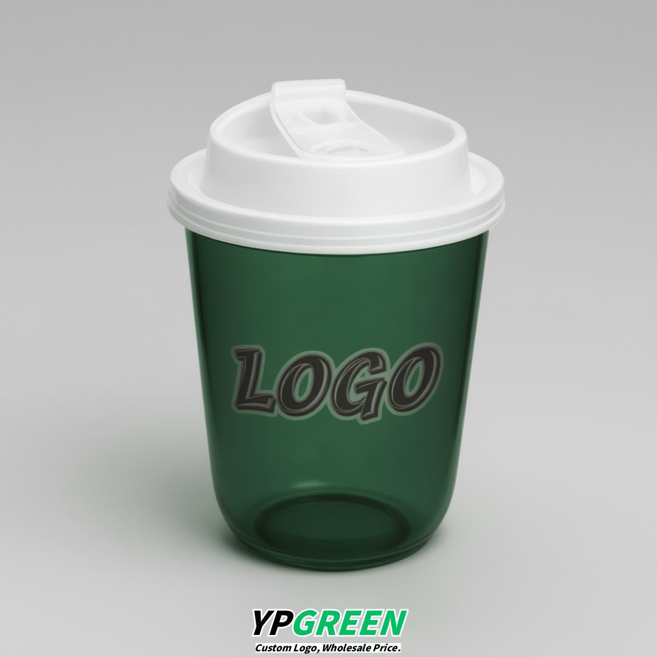 Dark Green U Shape Cups with Lid - Custom Logo PP & PET Plastic Disposable