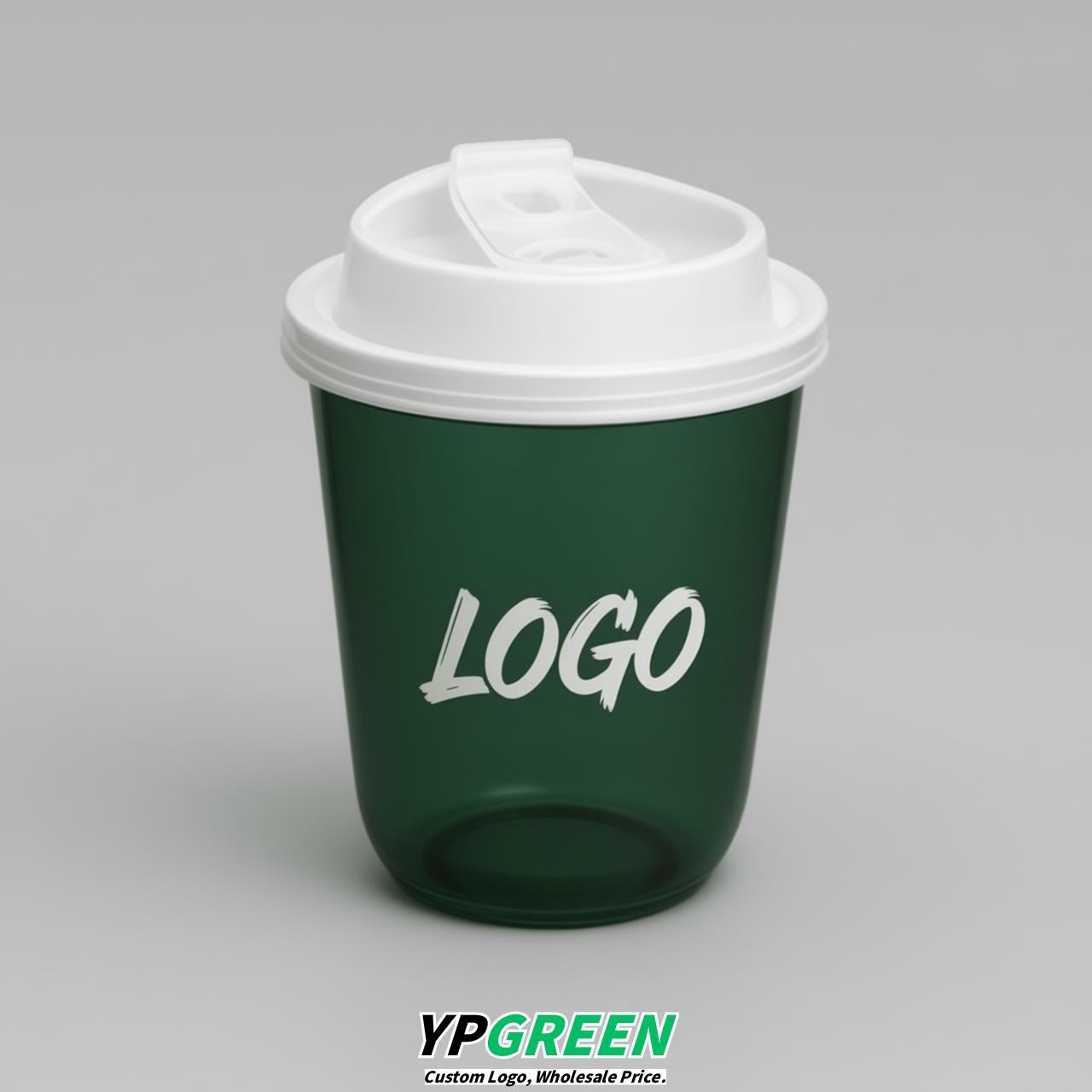 Dark Green U Shape Cups with Lid - Custom Logo PP & PET Plastic Disposable