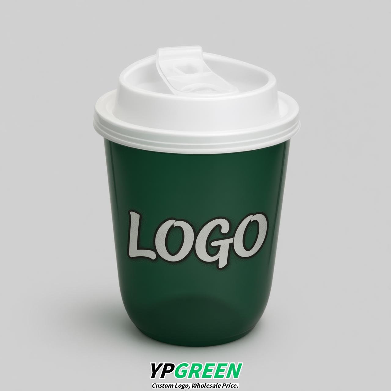 Dark Green U Shape Cups with Lid - Custom Logo PP & PET Plastic Disposable