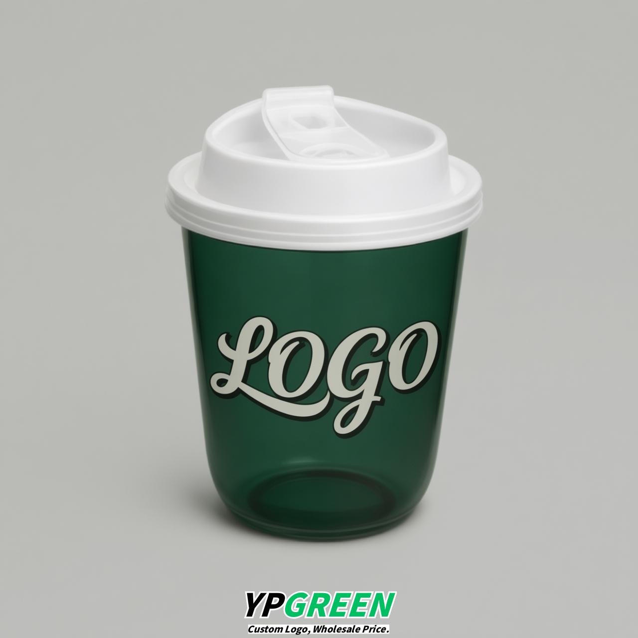 Dark Green U Shape Cups with Lid - Custom Logo PP & PET Plastic Disposable
