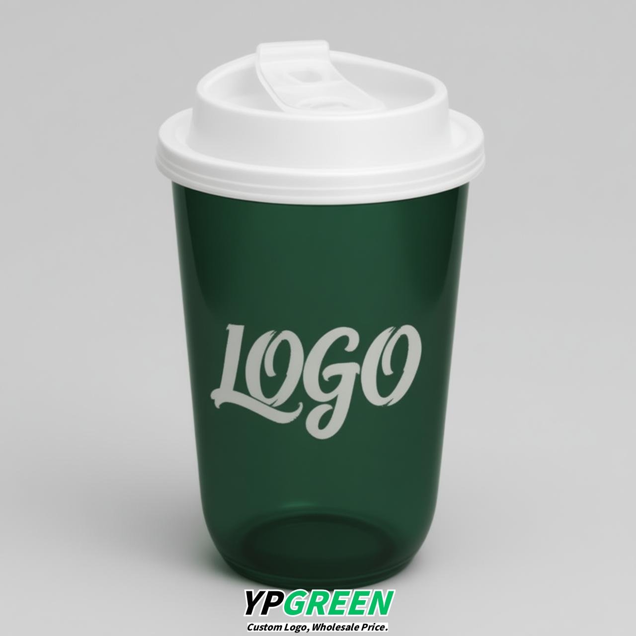 Dark Green U Shape Cups with Lid - Custom Logo PP & PET Plastic Disposable