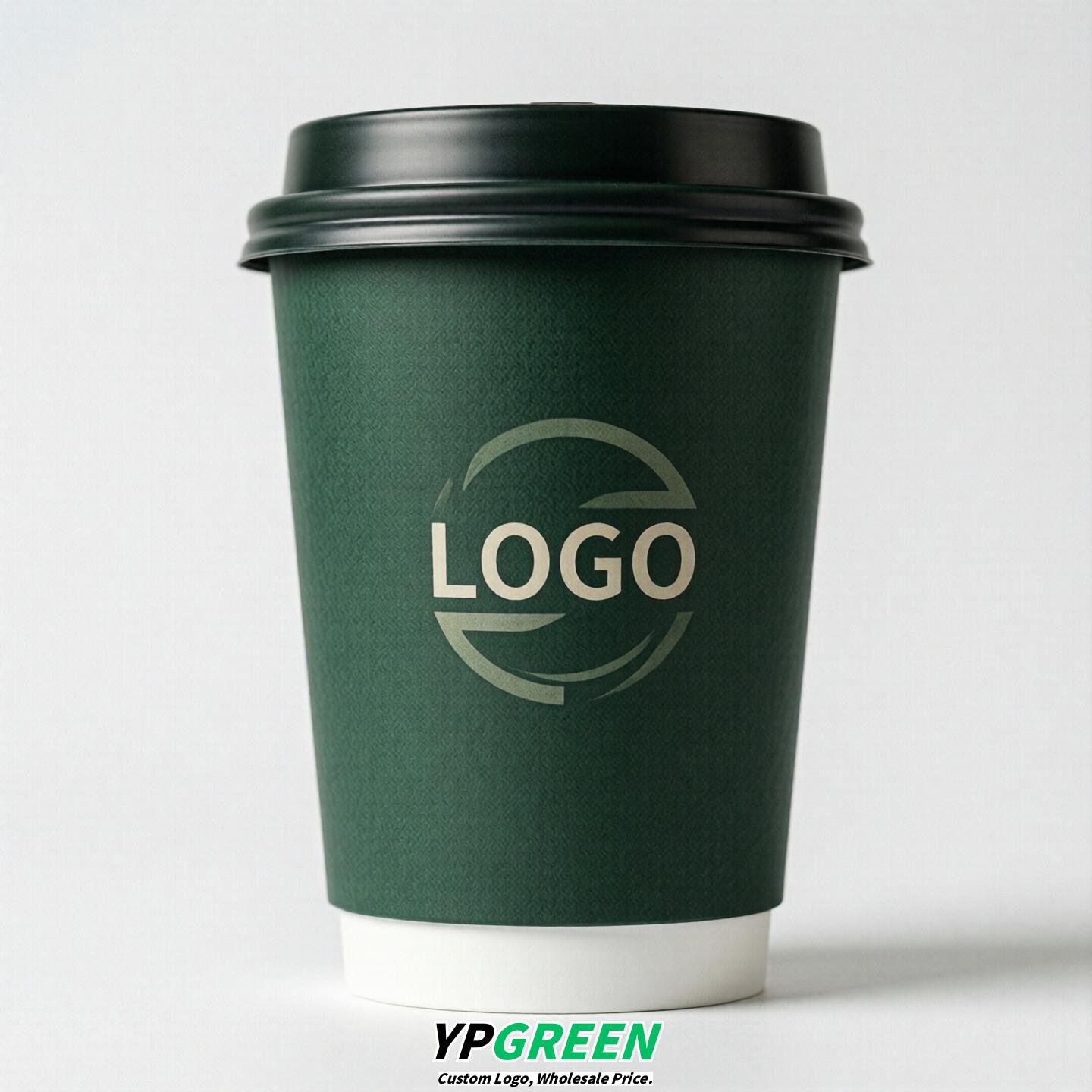 Dark Green Custom Logo Paper Cups: 8-24oz & Double Wall