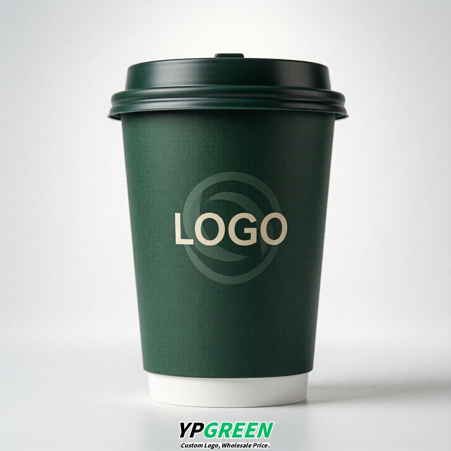 Dark Green Custom Logo Paper Cups: 8-24oz & Double Wall