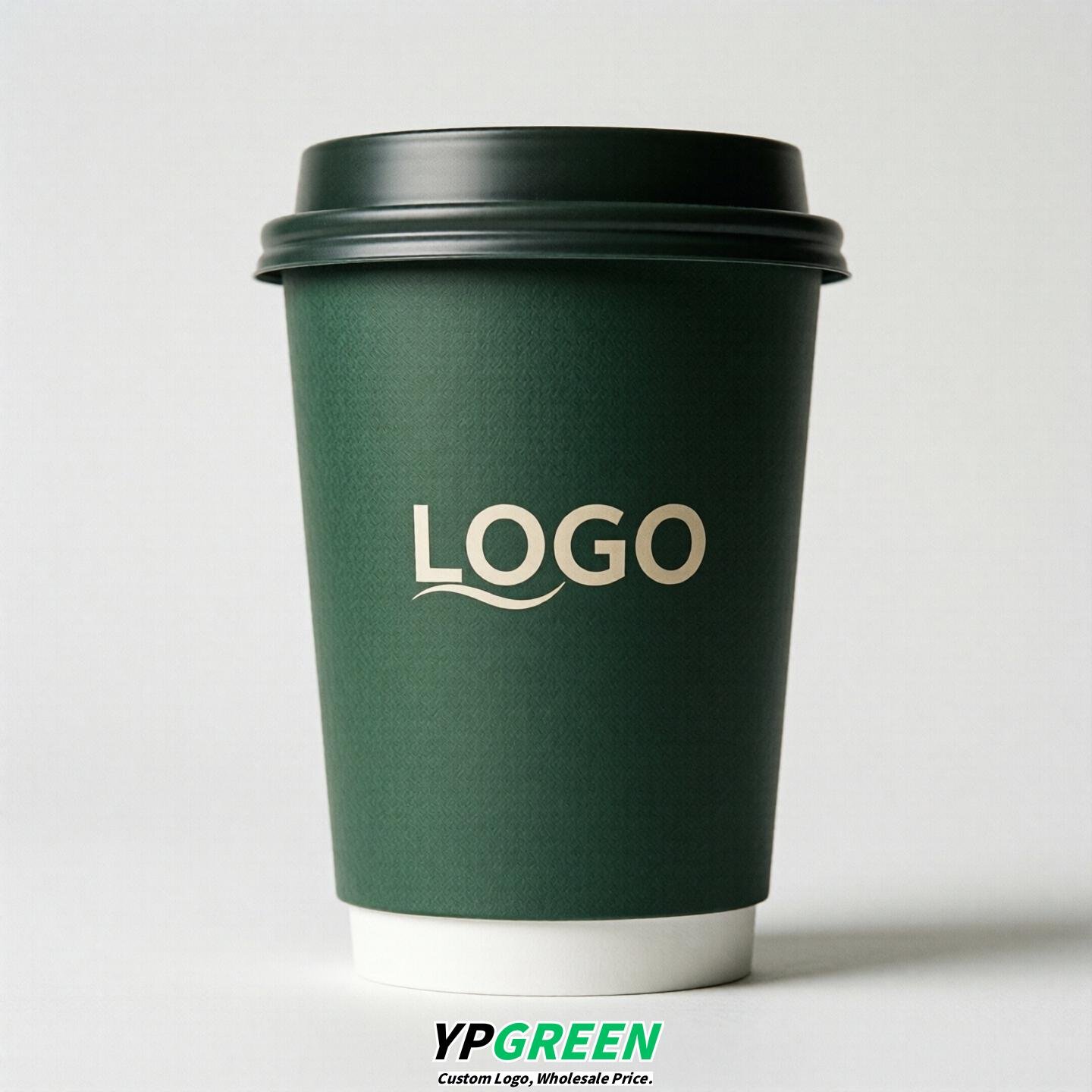 Dark Green Custom Logo Paper Cups: 8-24oz & Double Wall