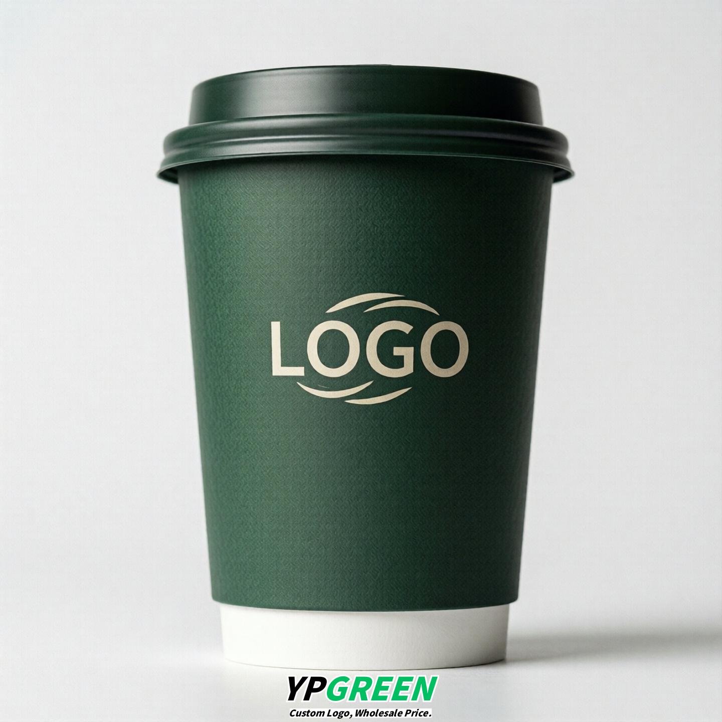 Dark Green Custom Logo Paper Cups: 8-24oz & Double Wall