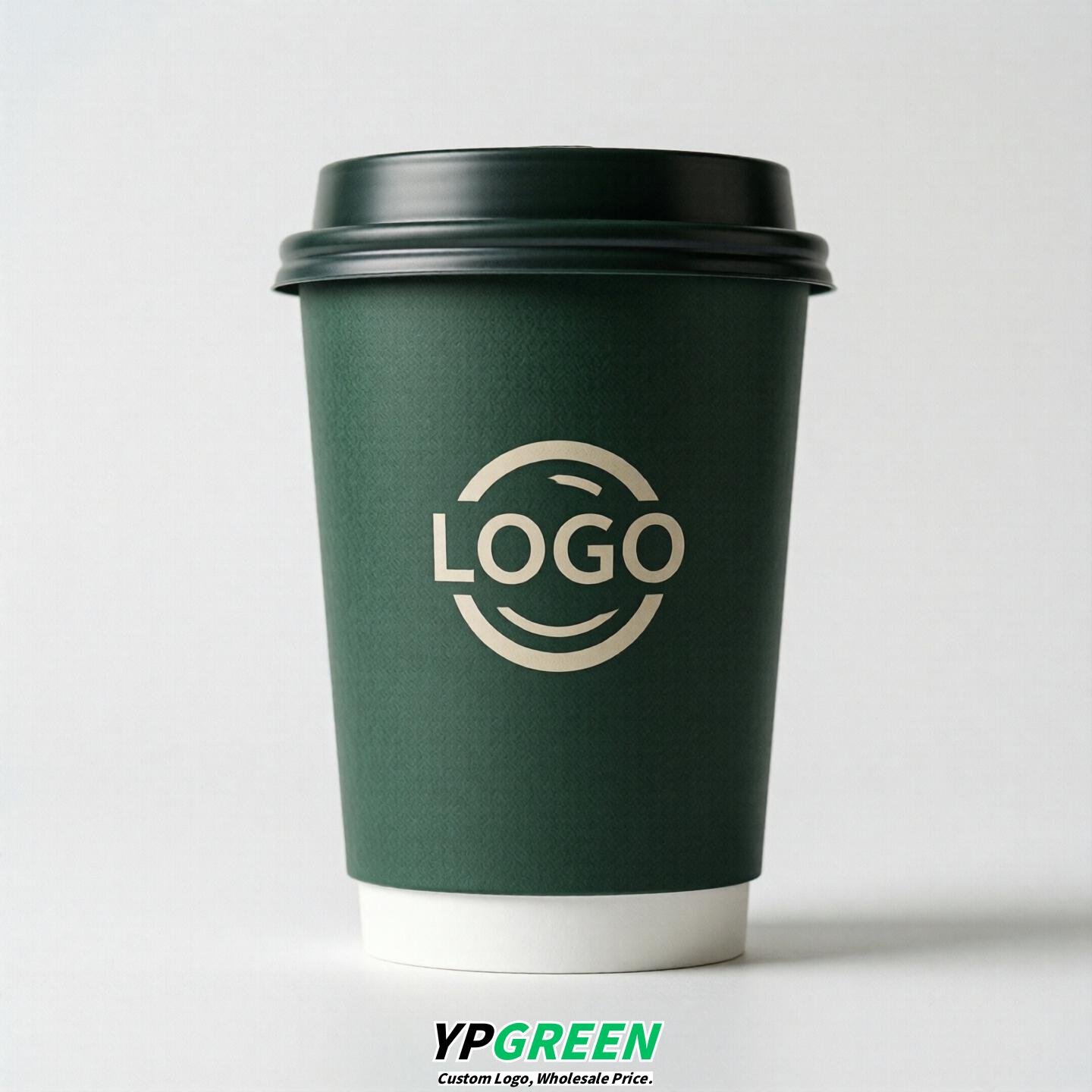 Dark Green Custom Logo Paper Cups: 8-24oz & Double Wall