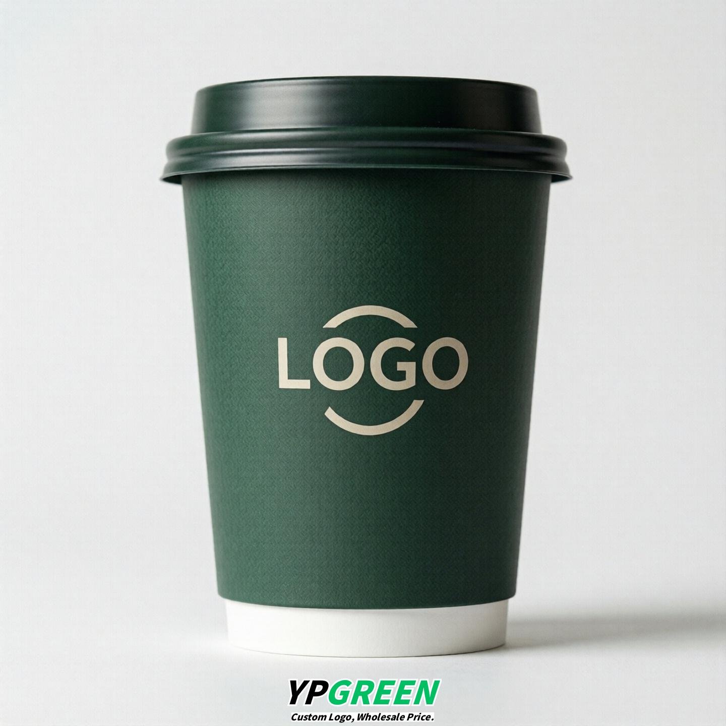 Dark Green Custom Logo Paper Cups: 8-24oz & Double Wall