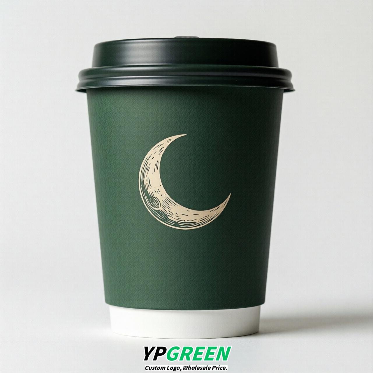 Dark Green Moon Paper Cups with Lids 8-24oz