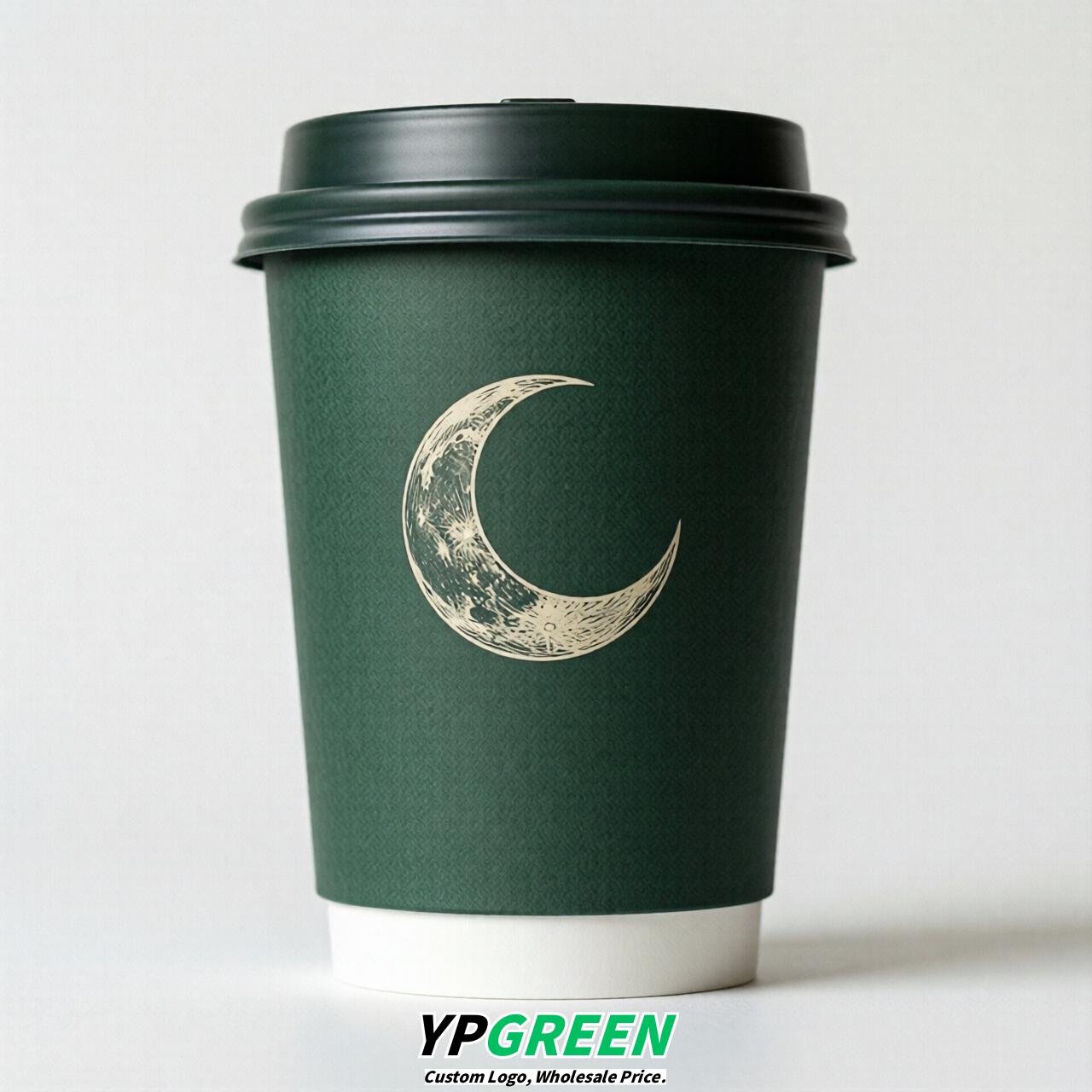 Dark Green Moon Paper Cups with Lids 8-24oz