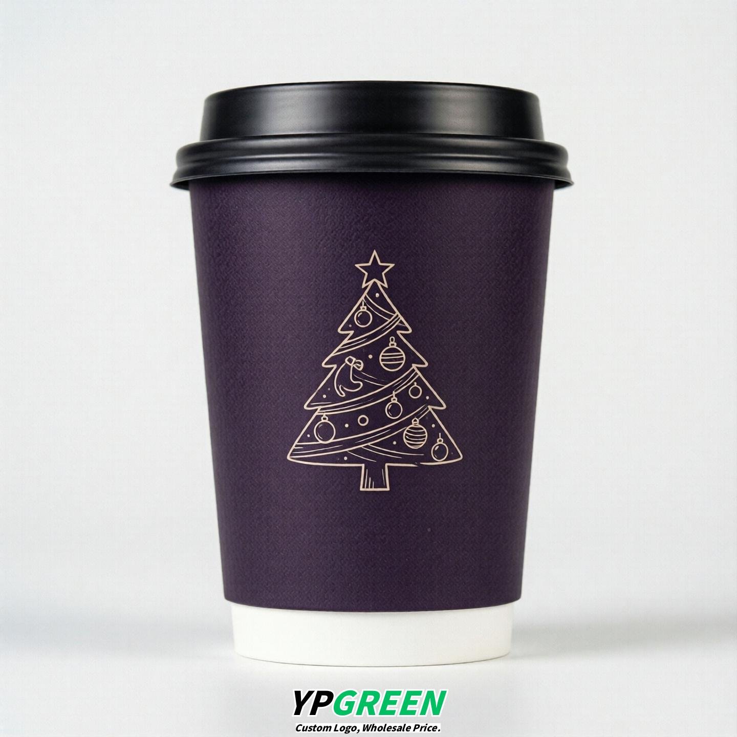 Dark Violet Paper Cups with Christmas Design 8-24oz