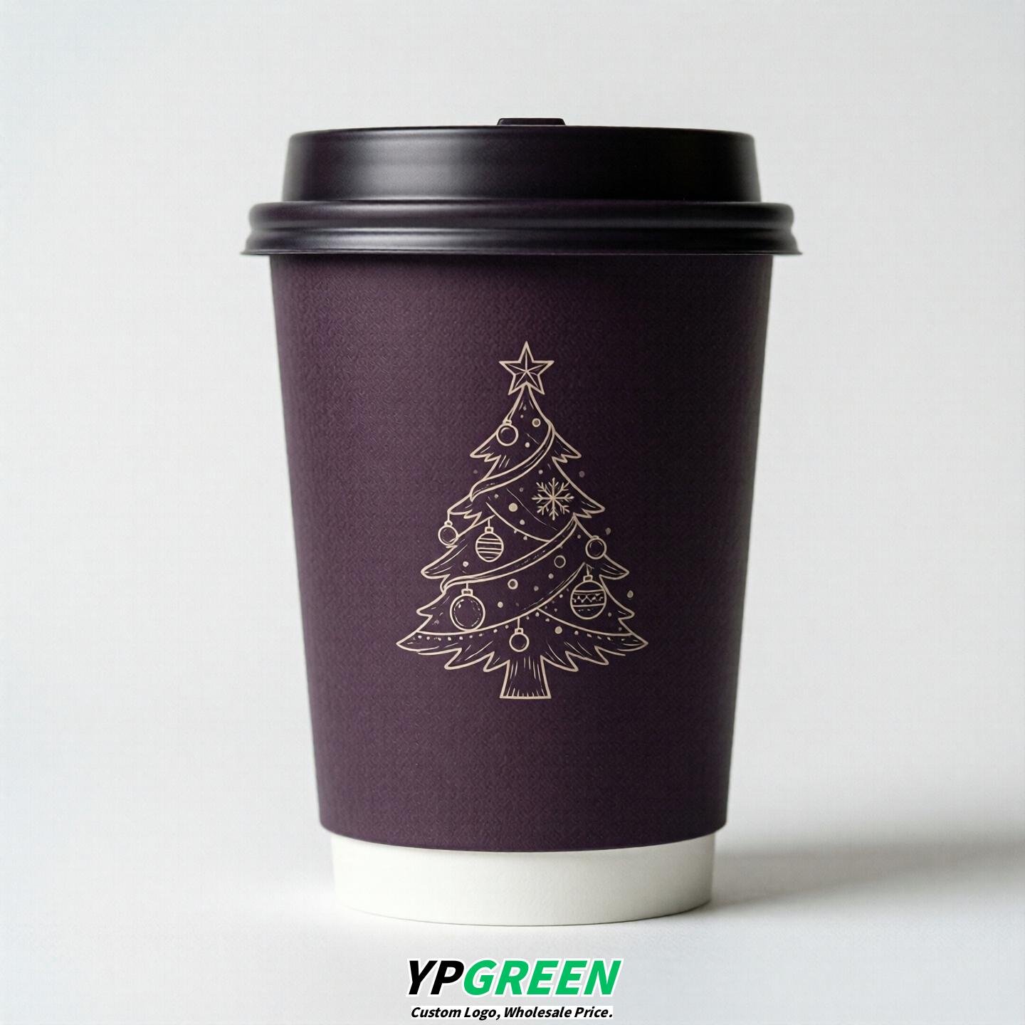 Dark Violet Paper Cups with Christmas Design 8-24oz
