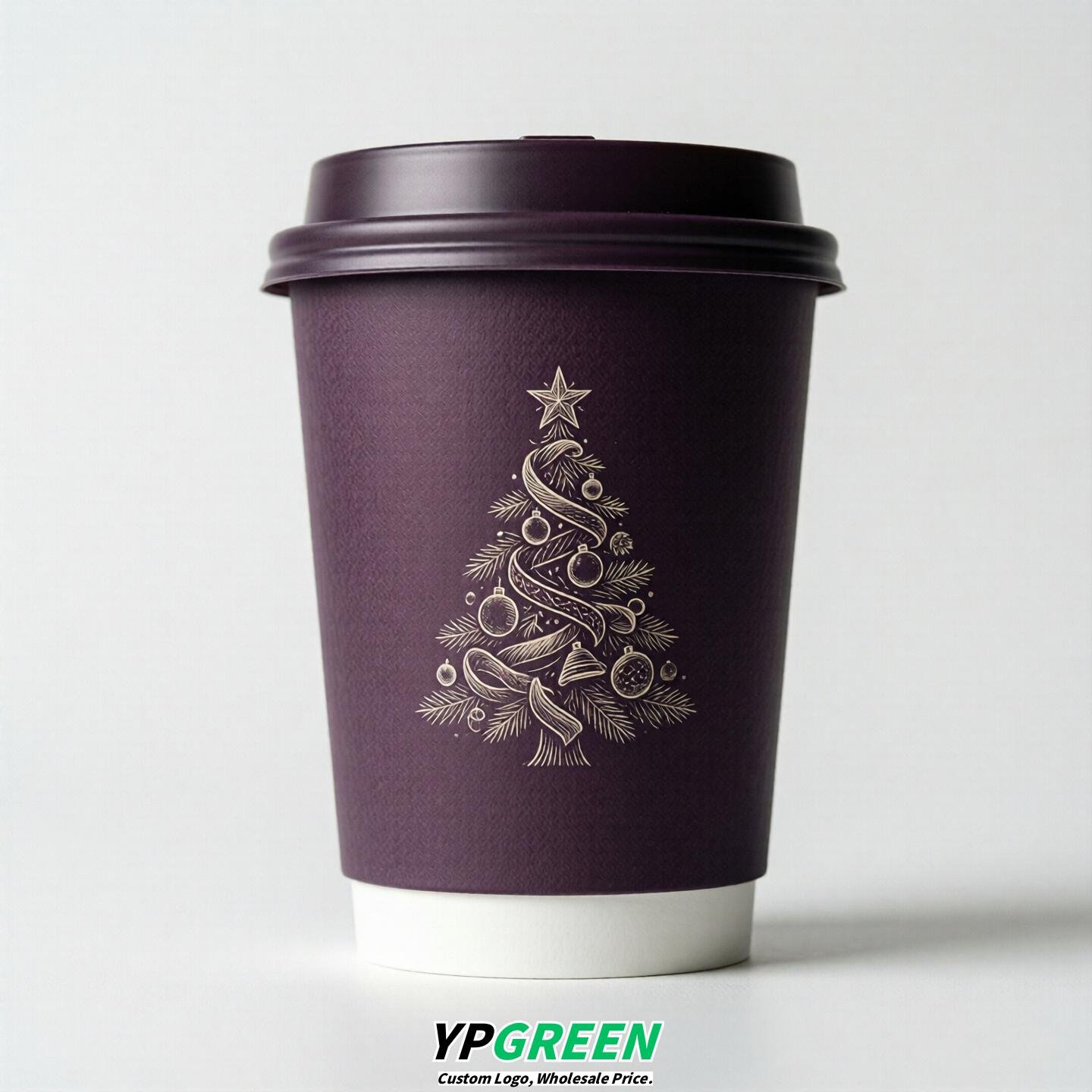 Dark Violet Paper Cups with Christmas Design 8-24oz