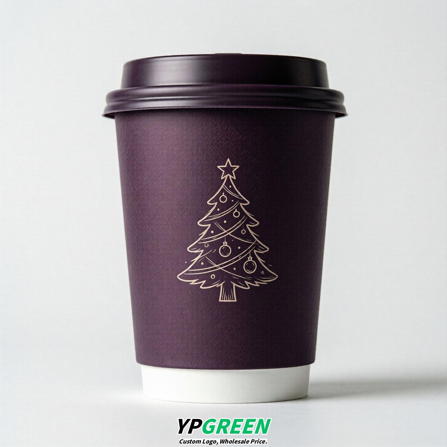 Dark Violet Paper Cups with Christmas Design 8-24oz