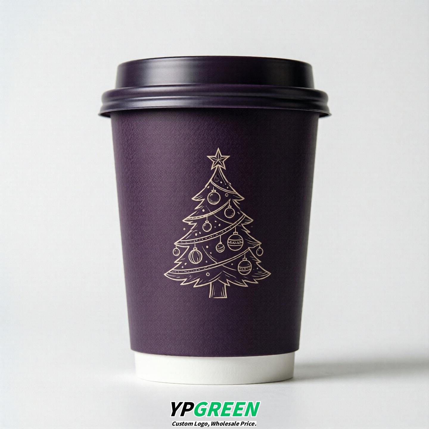 Dark Violet Paper Cups with Christmas Design 8-24oz