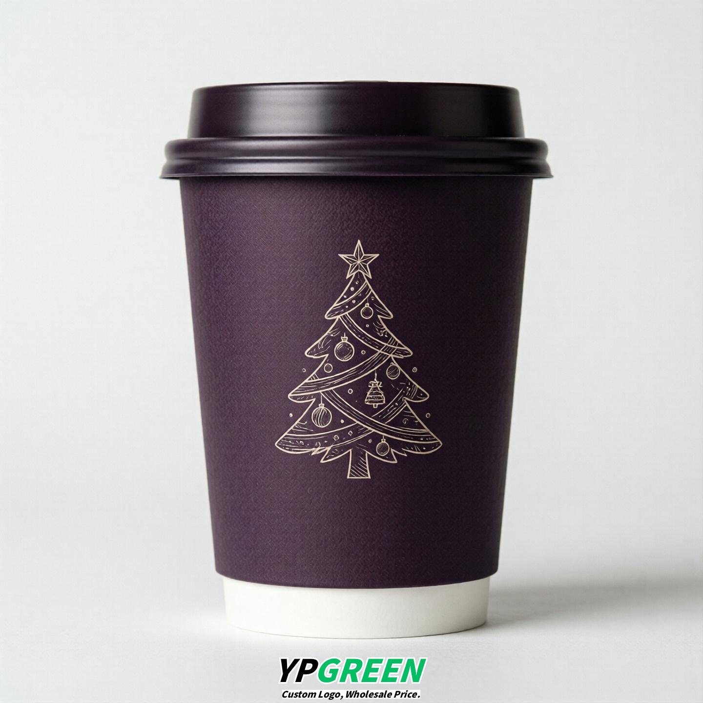 Dark Violet Paper Cups with Christmas Design 8-24oz
