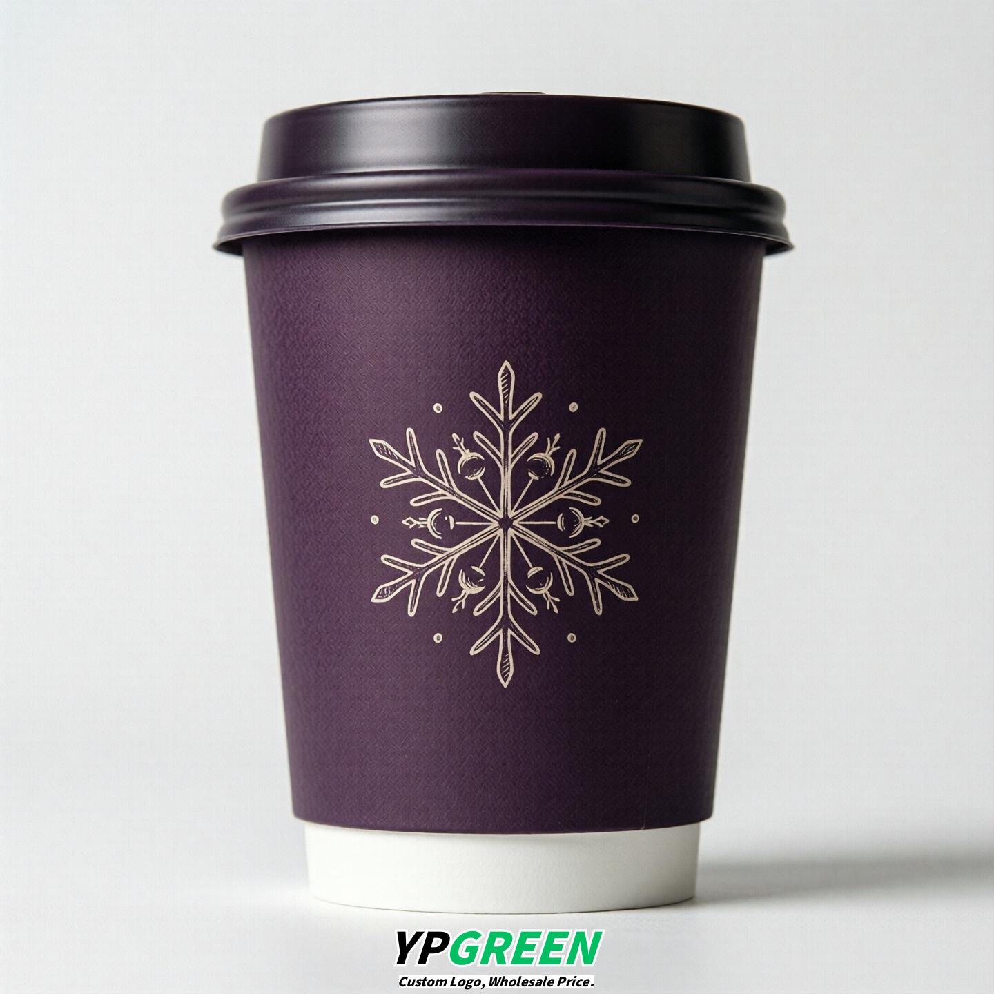 Dark Violet Paper Cups with Christmas Design 8-24oz