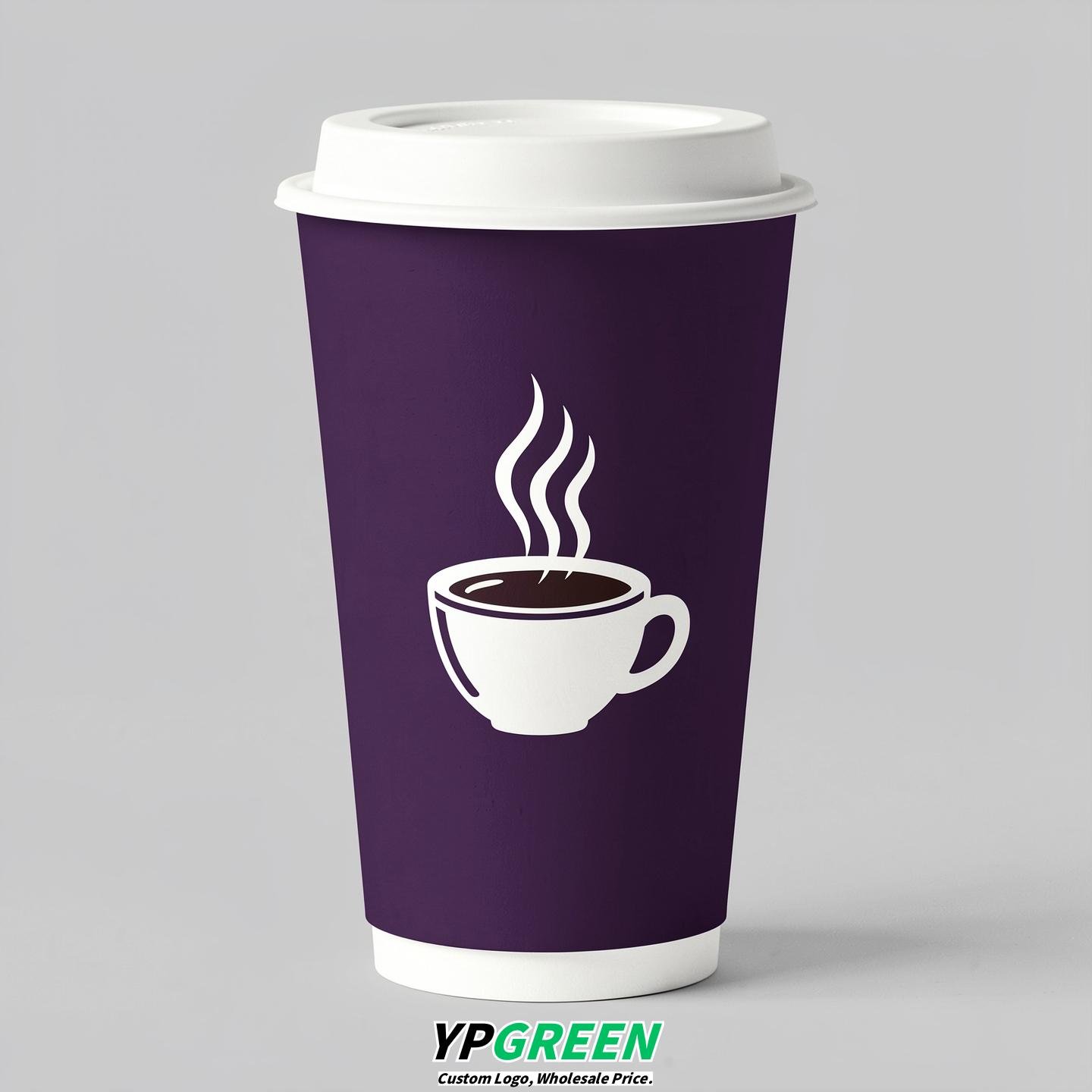 Dark Violet Hot Coffee Icon Paper Cups - Disposable Steaming Coffee Design
