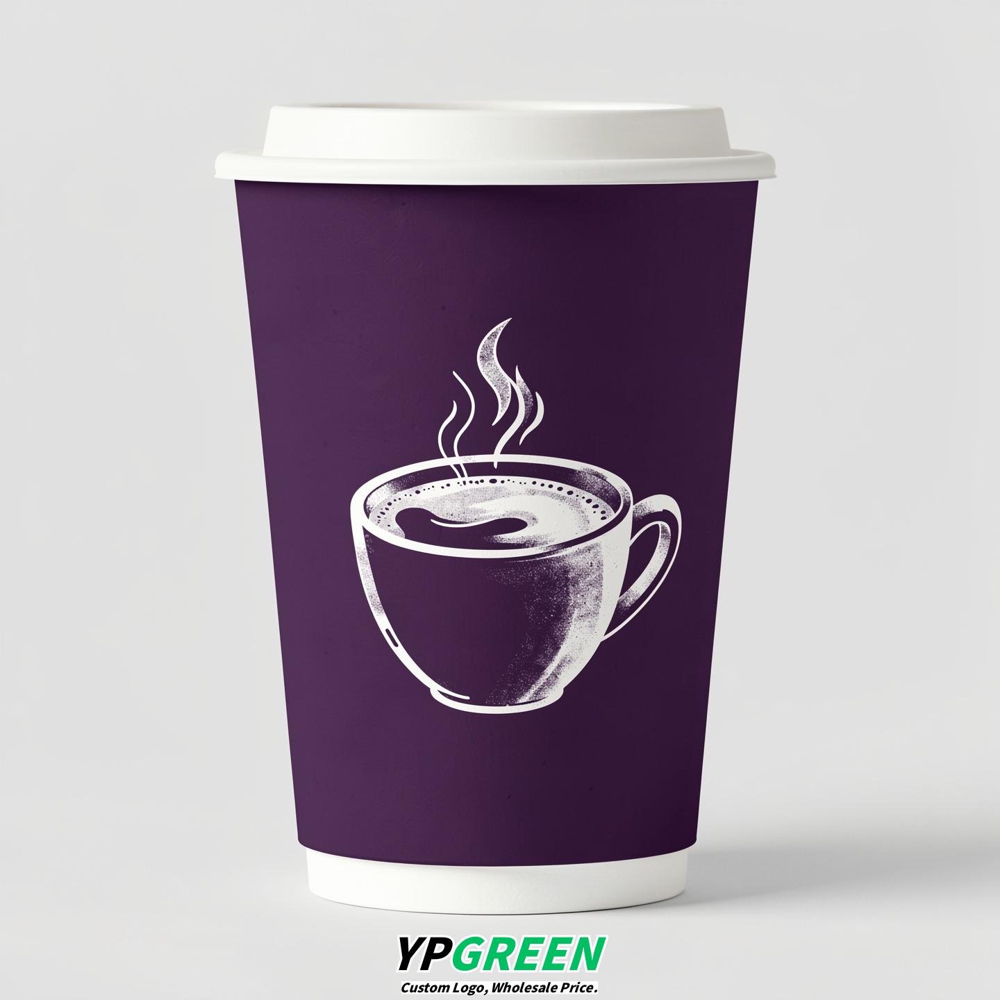 Dark Violet Hot Coffee Icon Paper Cups - Disposable Steaming Coffee Design